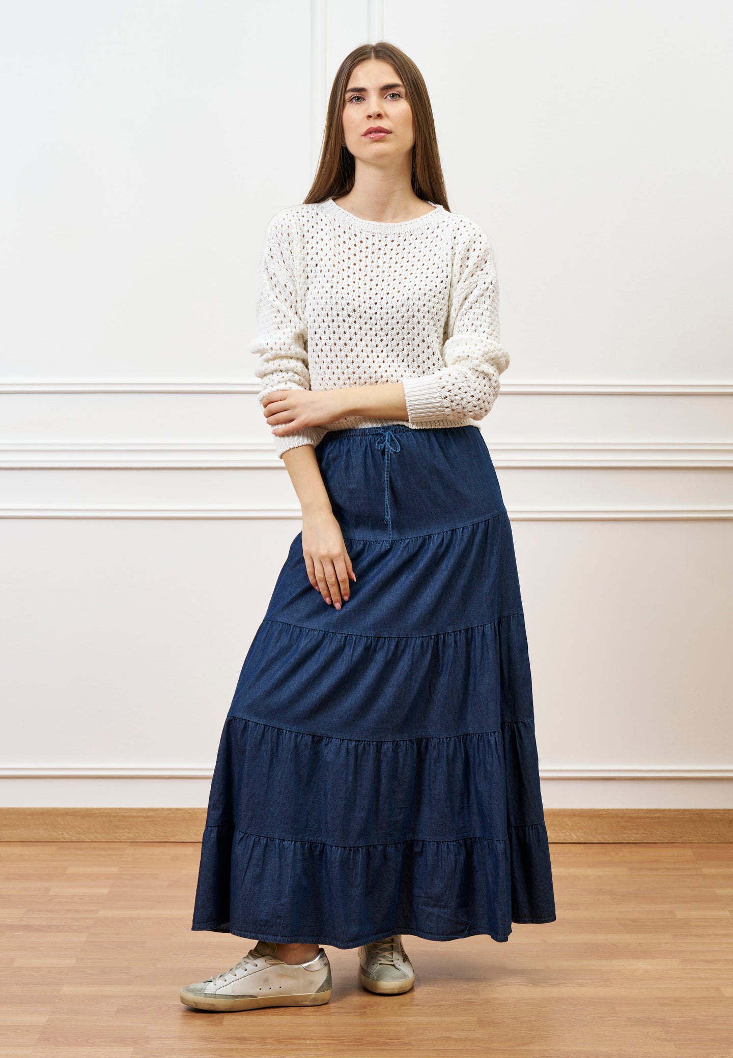 Gonna lunga a balze in chambray - BLU