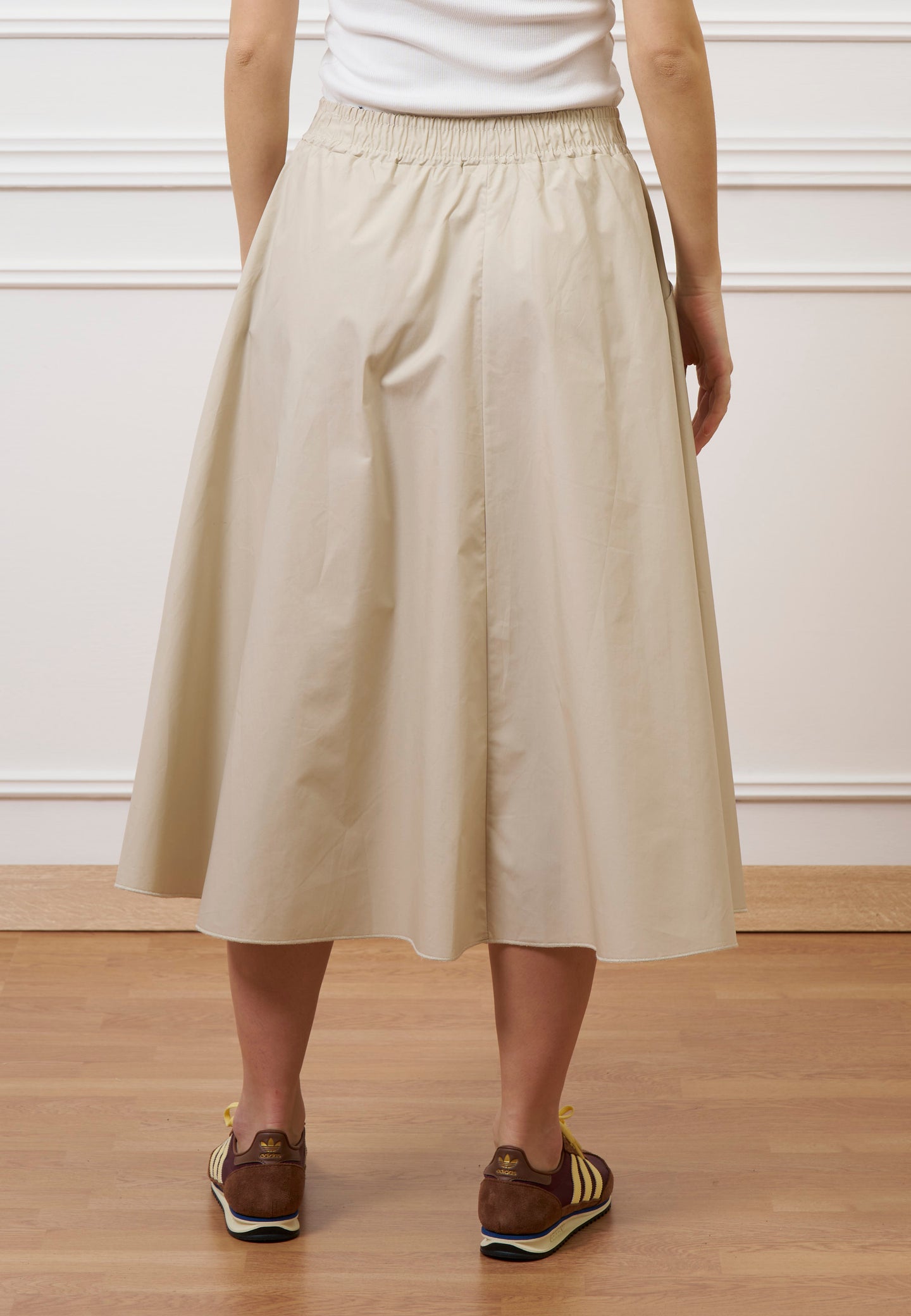 Gonna midi con elastico in vita - BEIGE