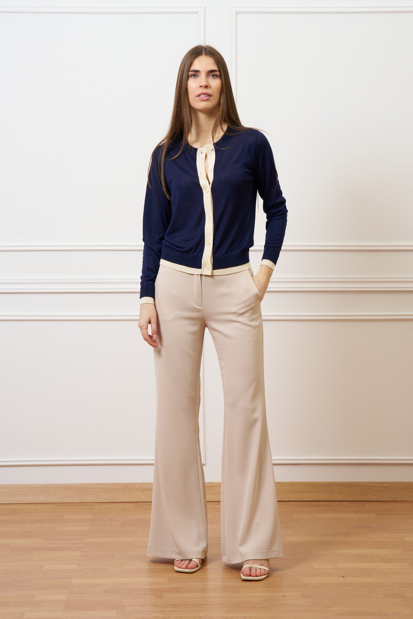 Cardigan in seta e cotone con bordi a contrasto - BLU