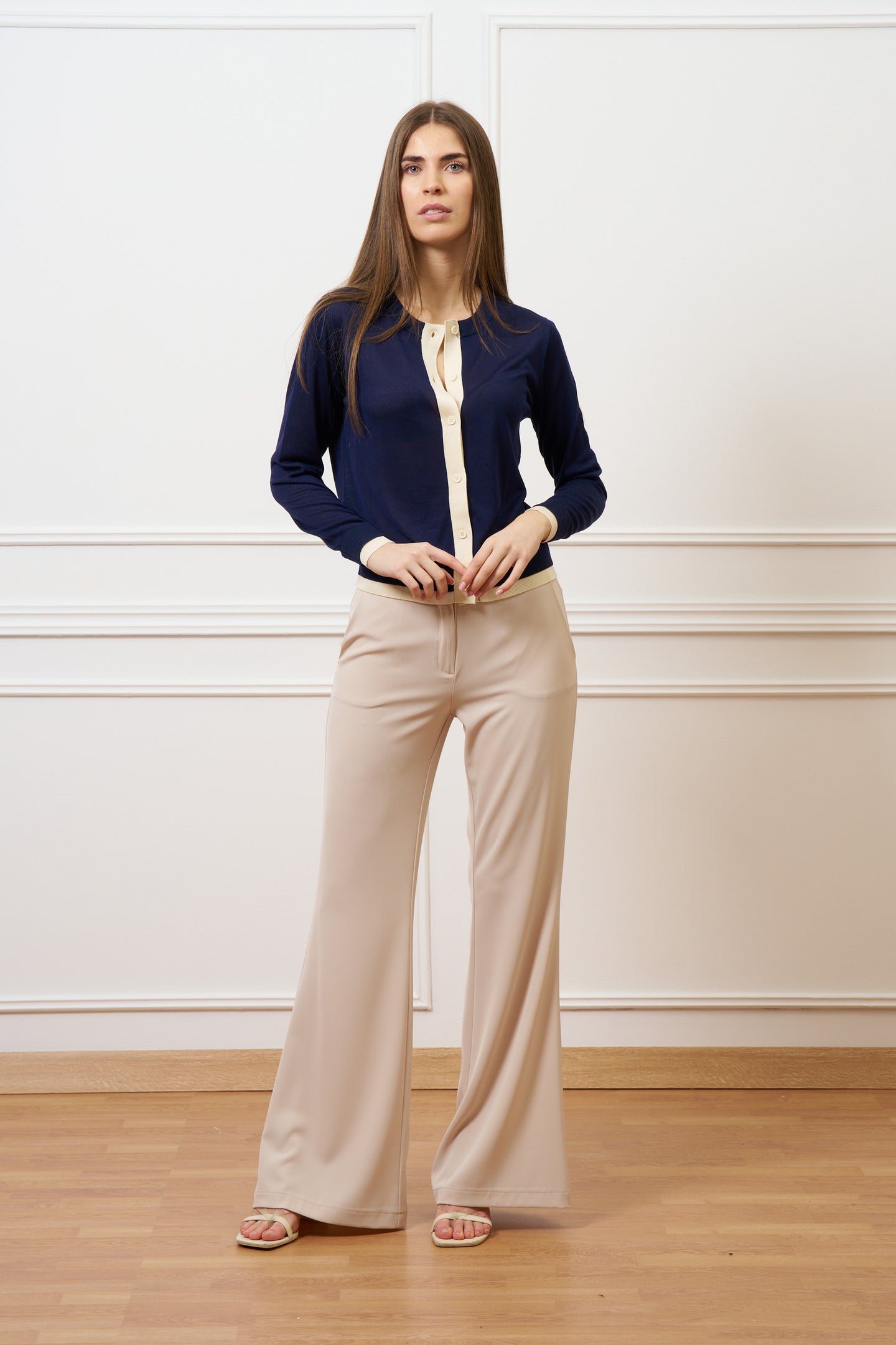 Cardigan in seta e cotone con bordi a contrasto - BLU