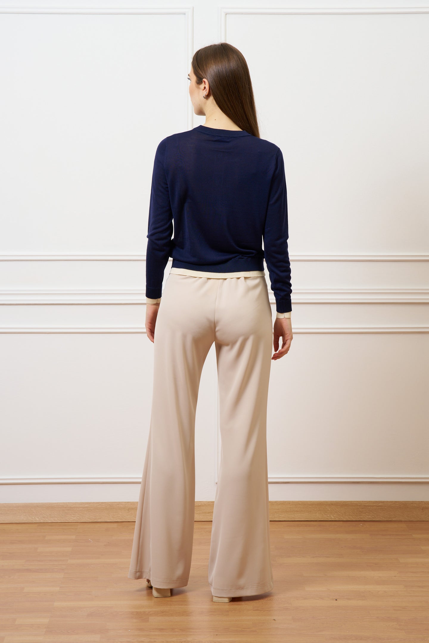 Cardigan in seta e cotone con bordi a contrasto - BLU