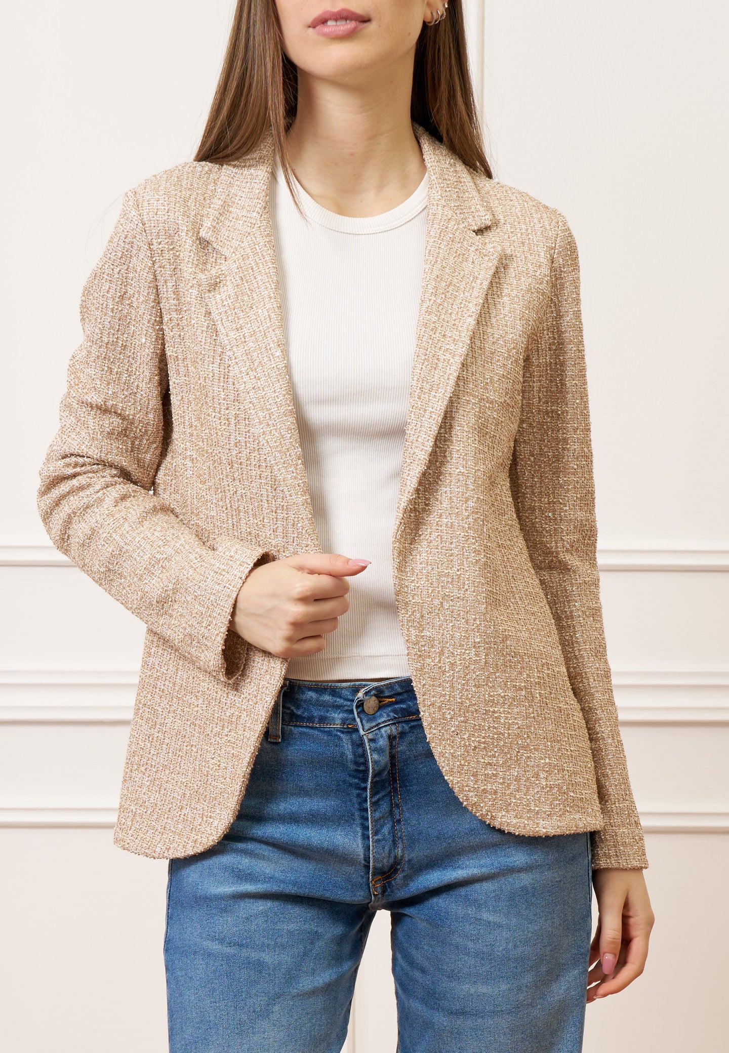 Giacca aperta jersey bouclè - BEIGE