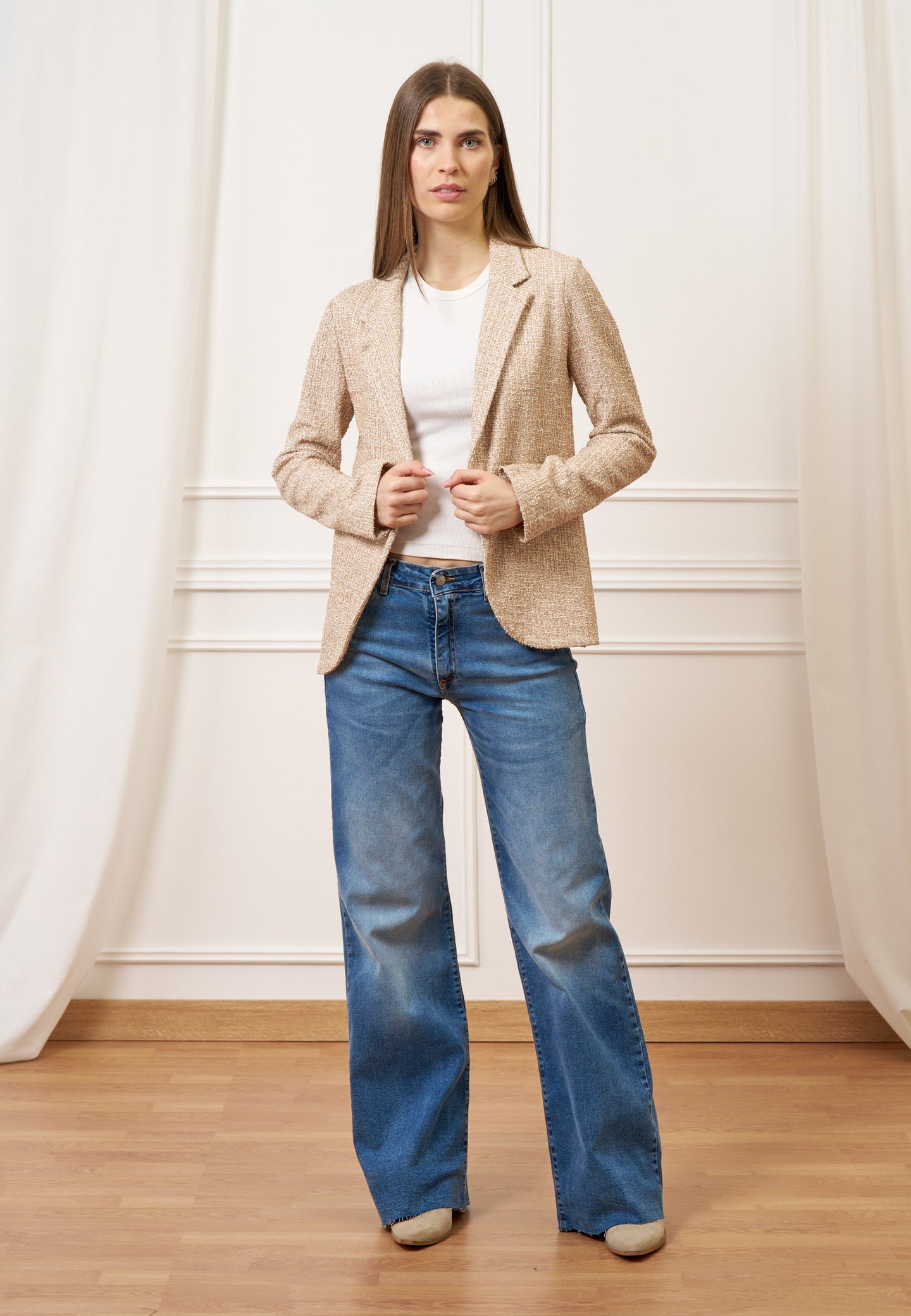 Giacca aperta jersey bouclè - BEIGE