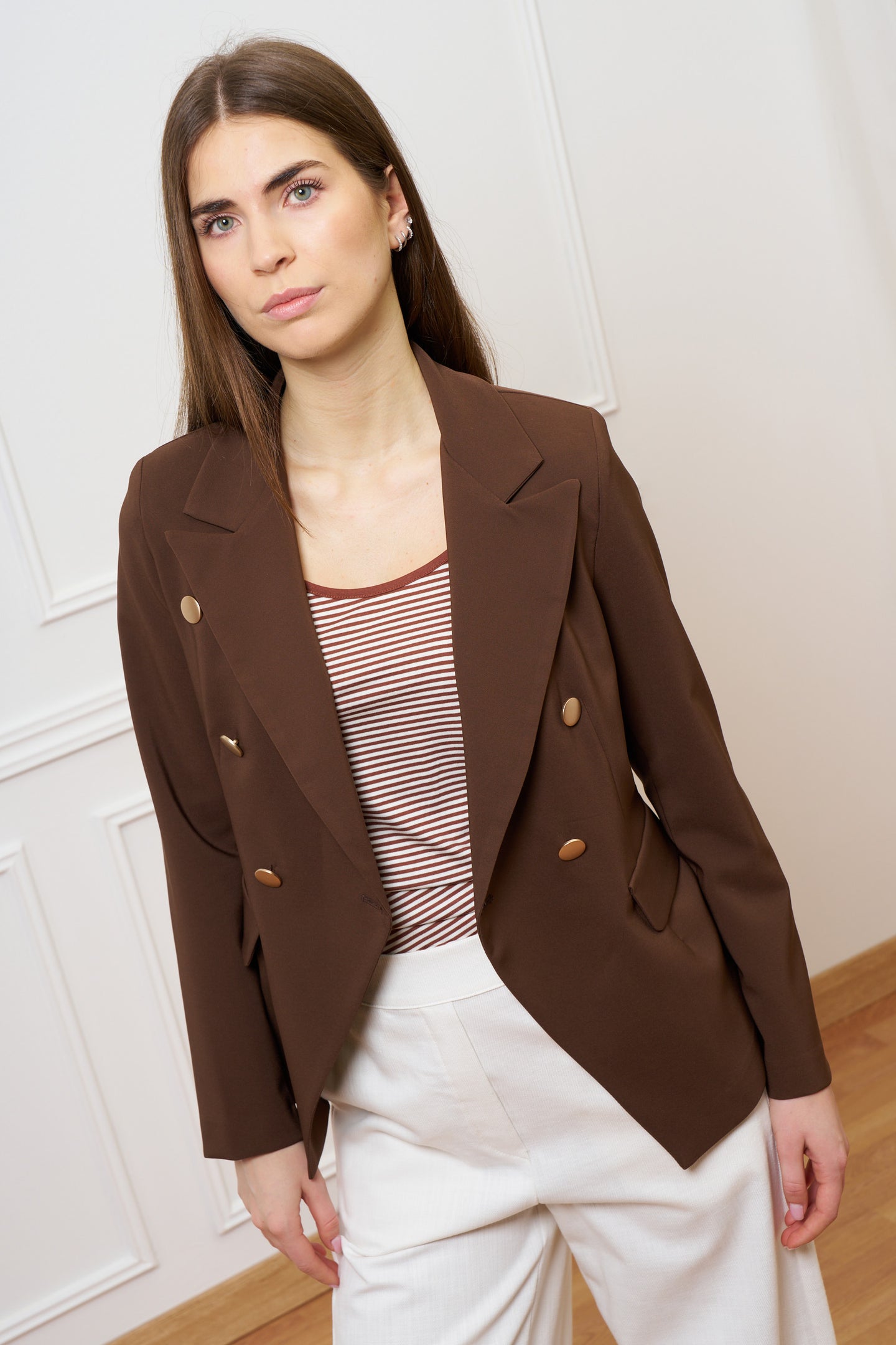 Giacca doppiopetto in tessuto tecnico - MARRONE