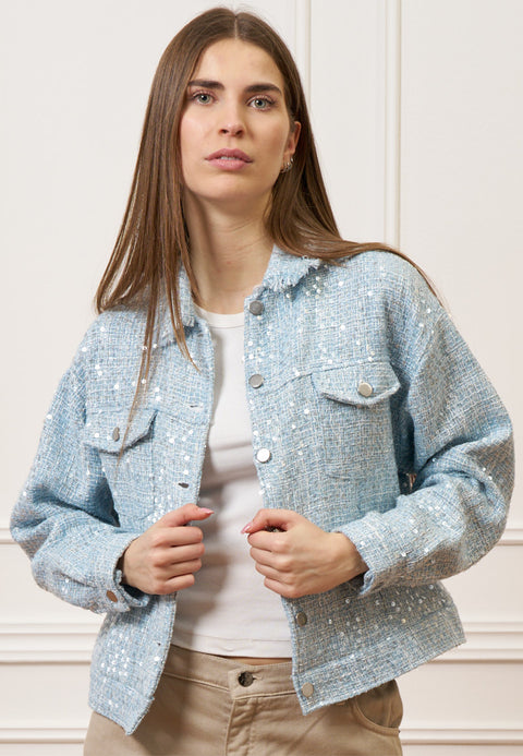 Giacca over in tweed con paillettes