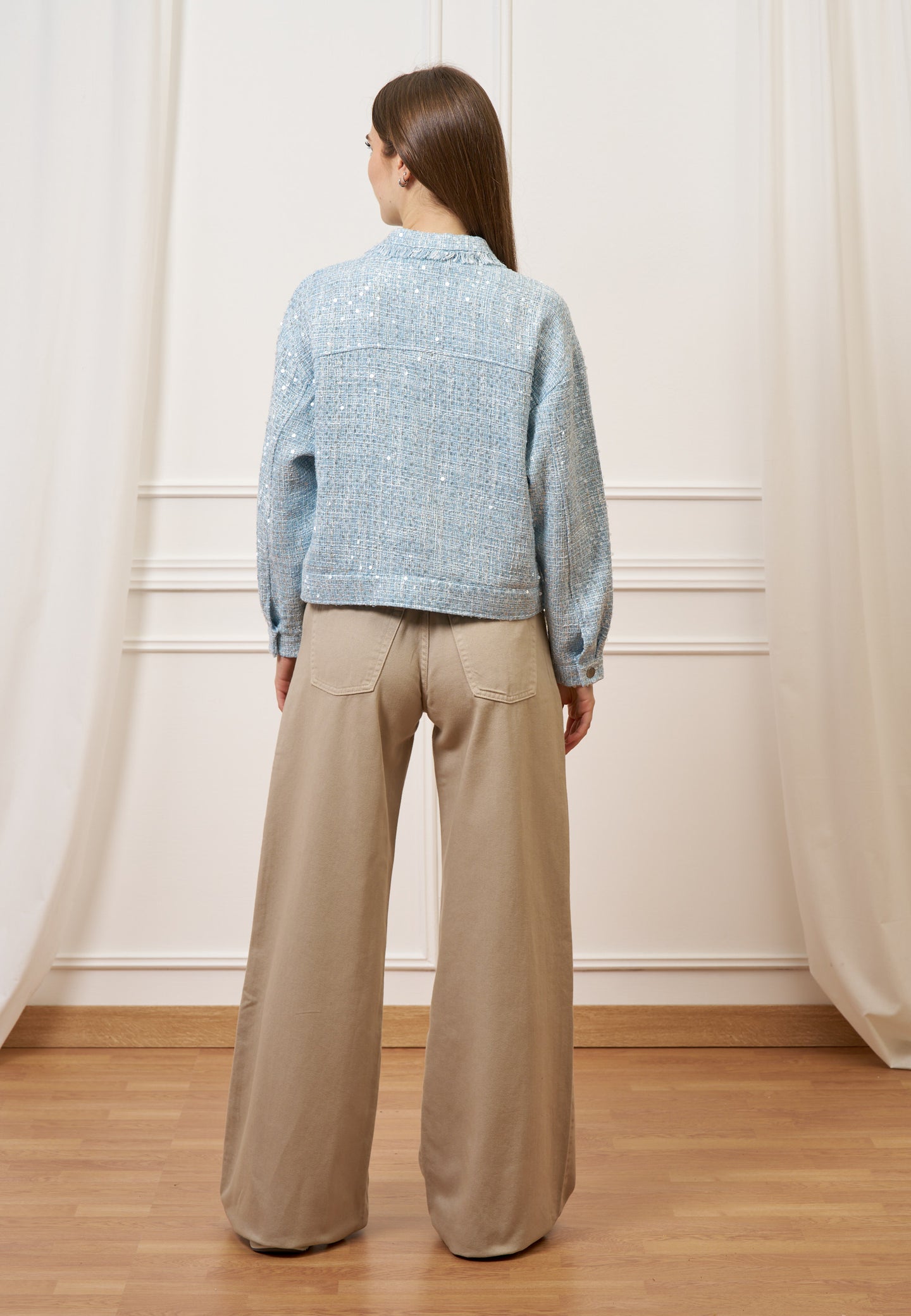 Giacca over in tweed con paillettes - CELESTE