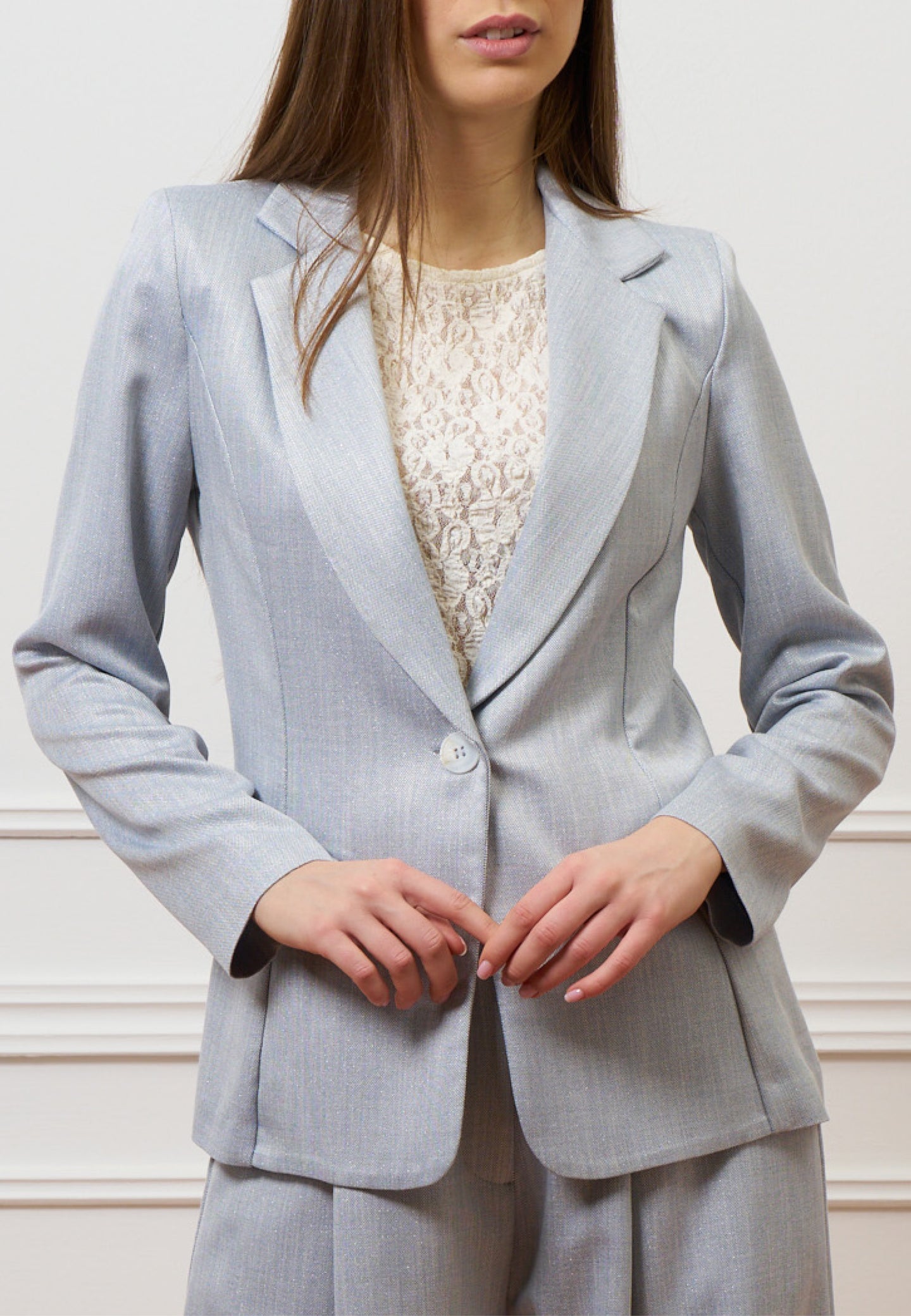 Giacca monopetto con lurex - CELESTE