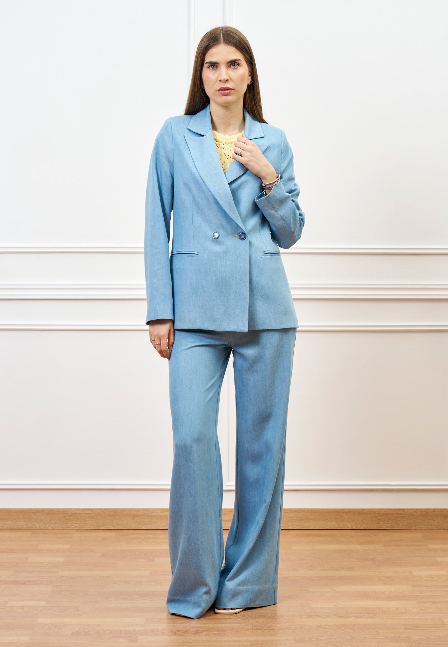 Giacca doppiopetto effetto denim - CELESTE