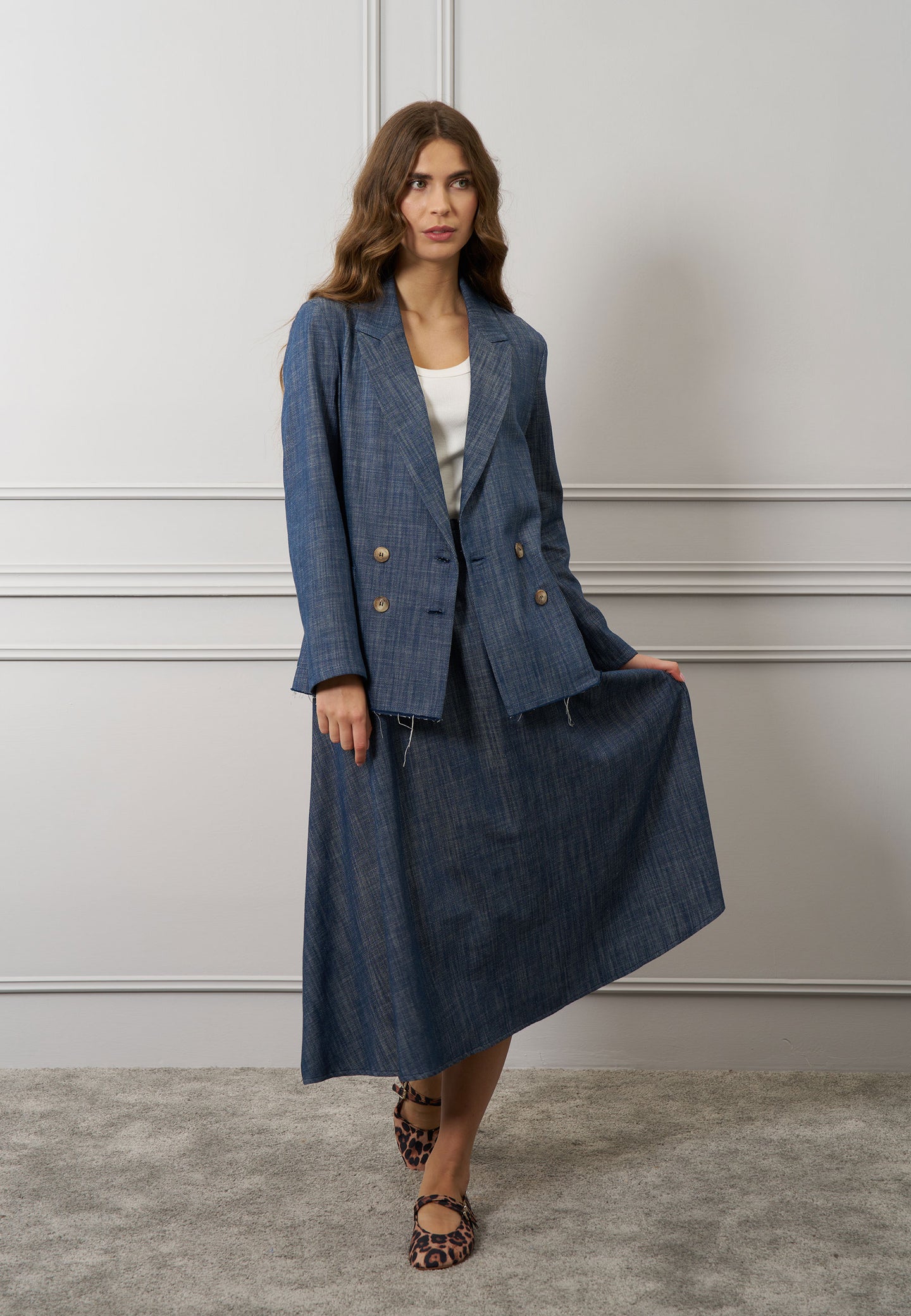 Giacca lunga denim sfrangiata