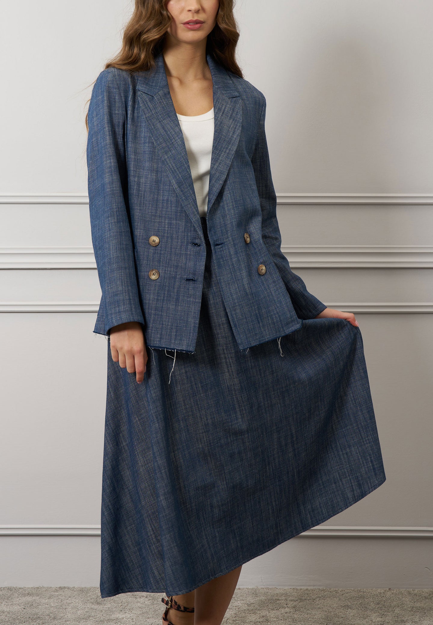 Giacca lunga denim sfrangiata