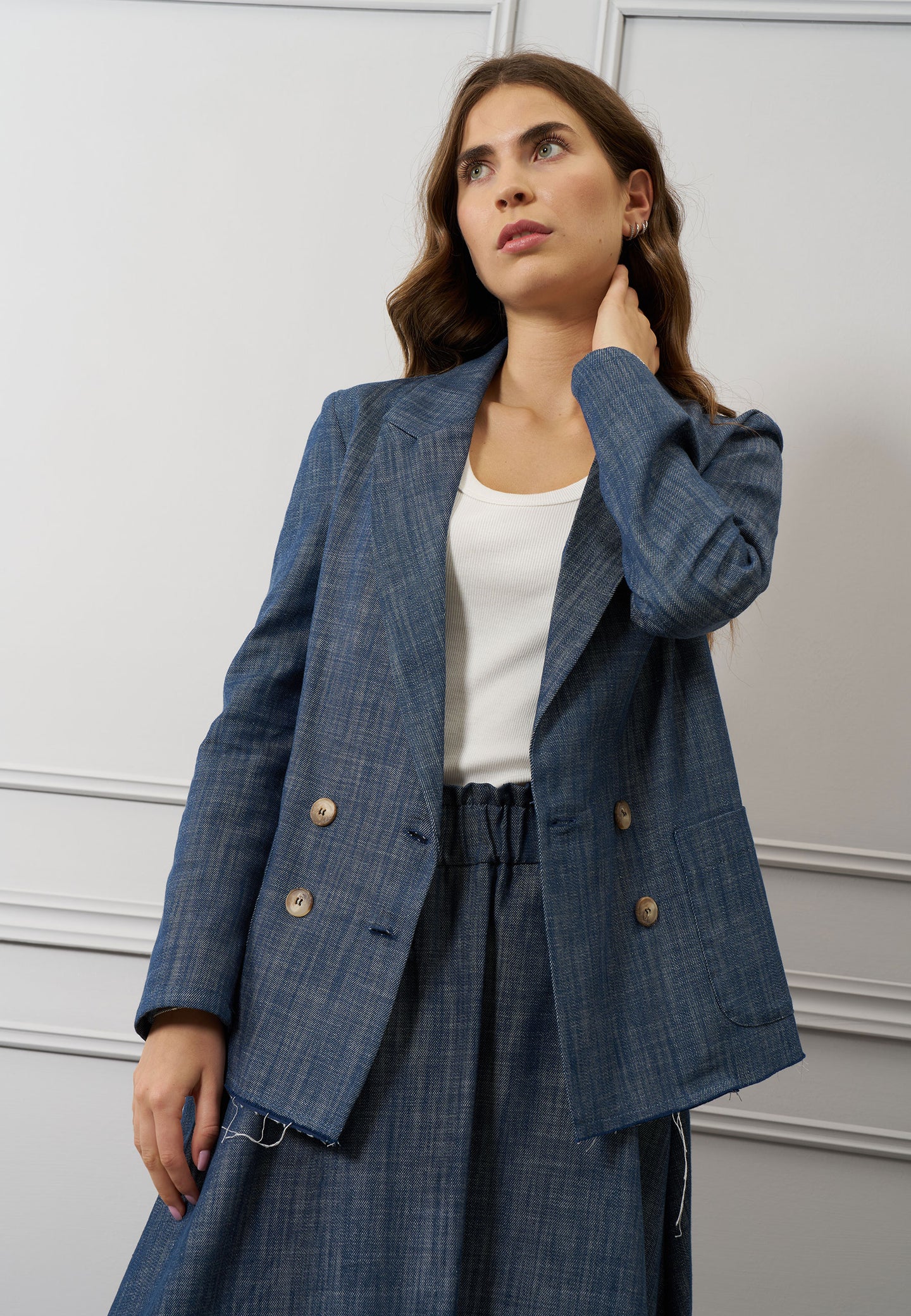 Giacca lunga denim sfrangiata