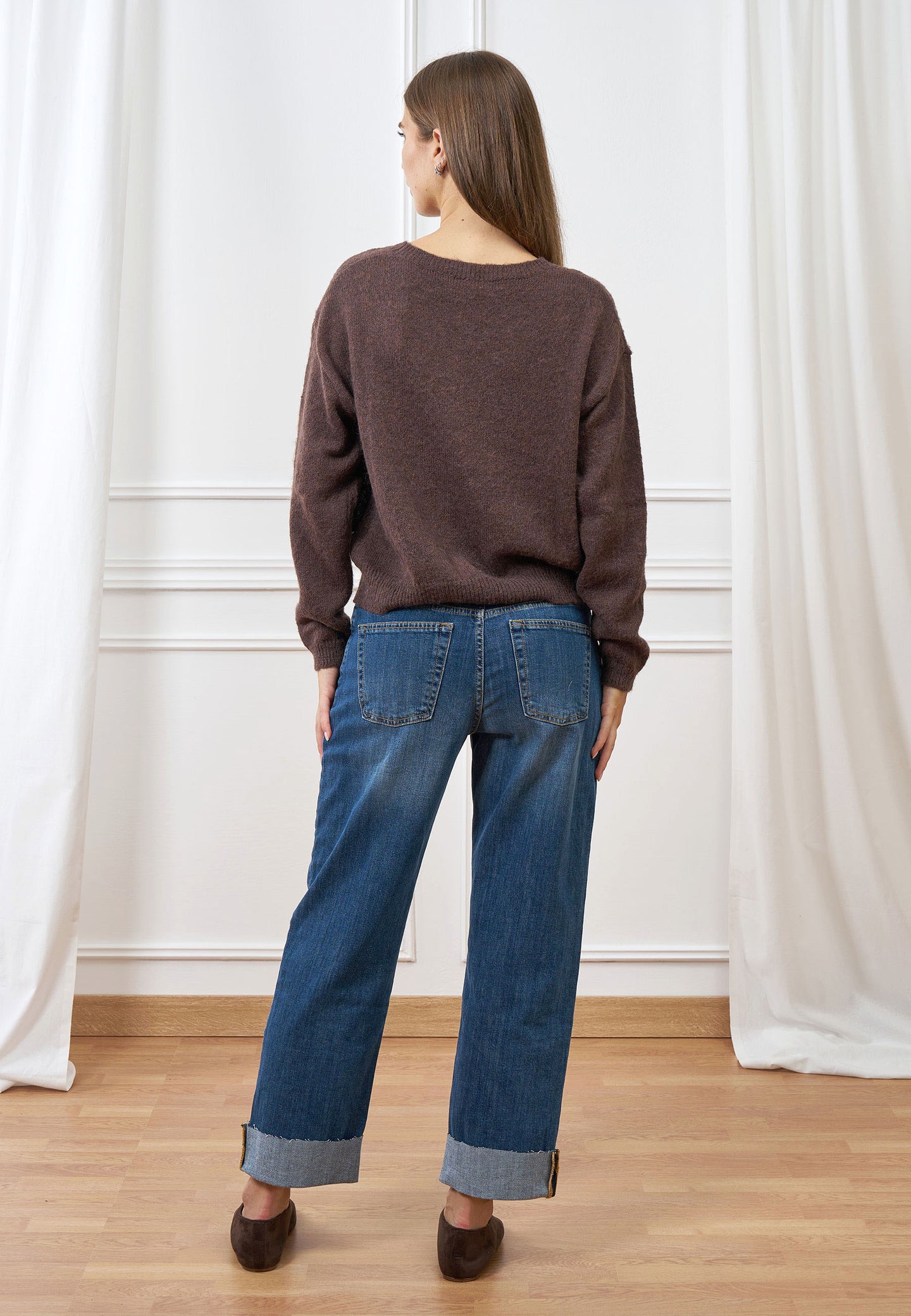 Jeans vita alta risvolto