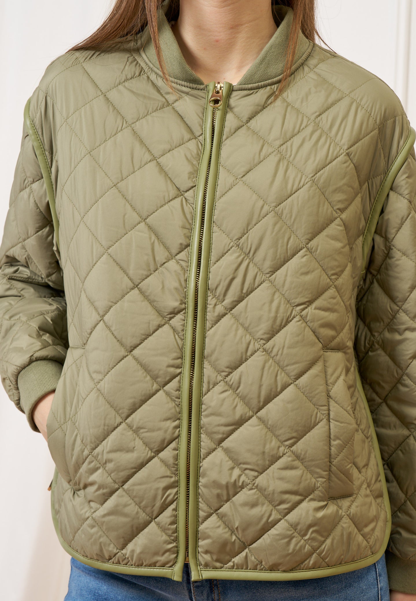 Giubbino trapuntato con zip - MILITARE