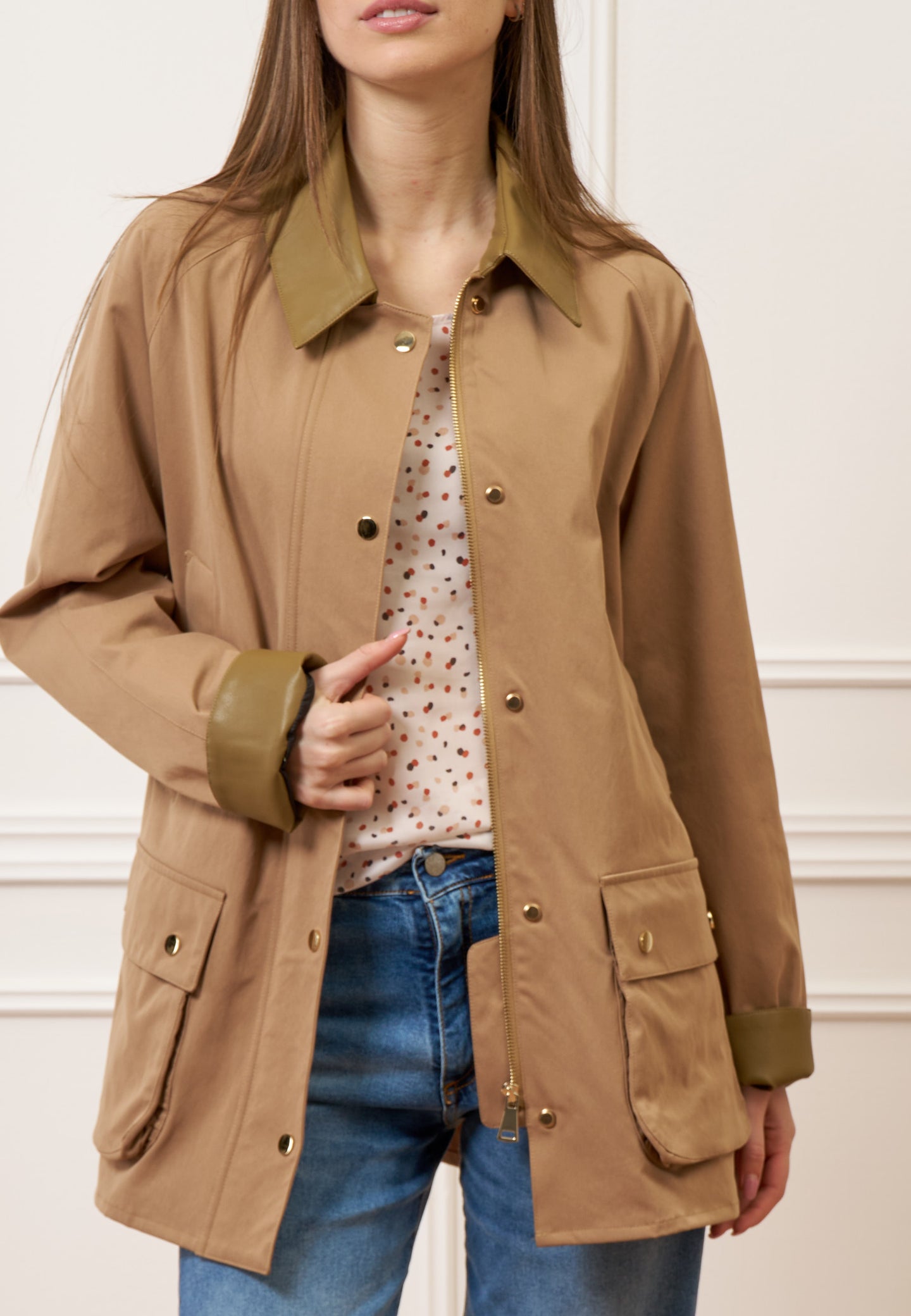 Giubbino con inserti ecopelle - BEIGE