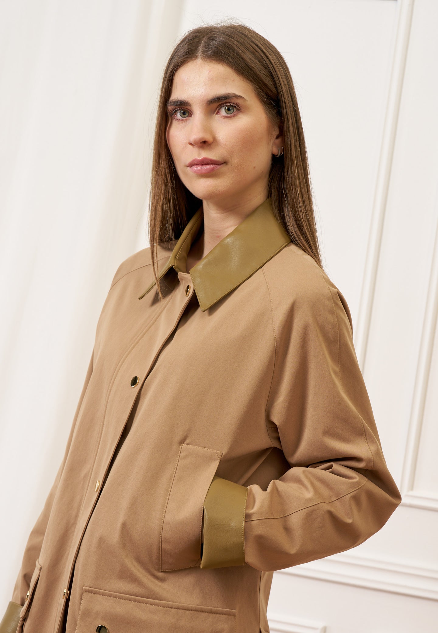 Giubbino con inserti ecopelle - BEIGE