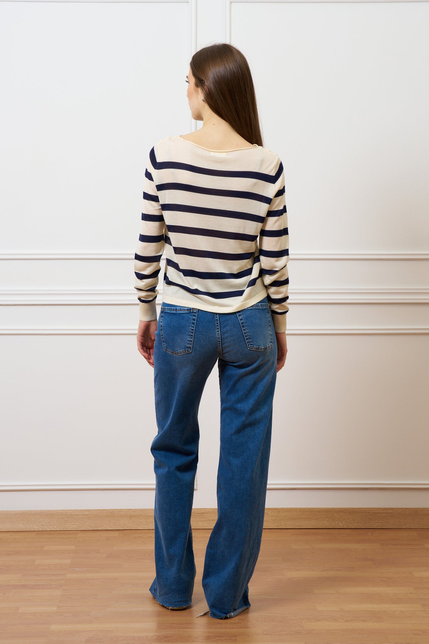 Maglia a righe con seta e cotone - AVORIO/BLU