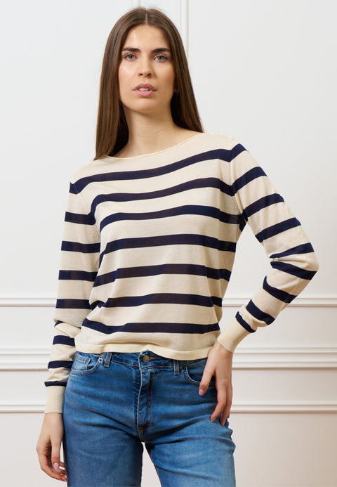 Maglia a righe con seta e cotone - AVORIO/BLU