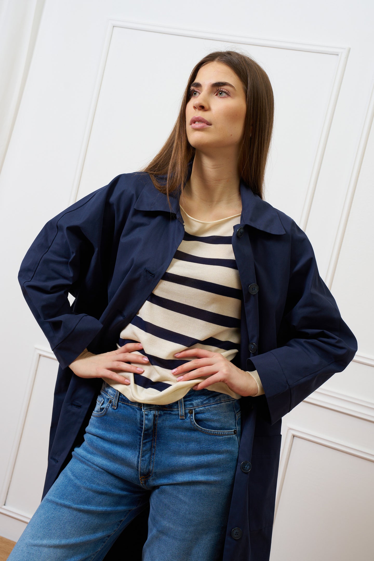 Maglia a righe con seta e cotone - AVORIO/BLU