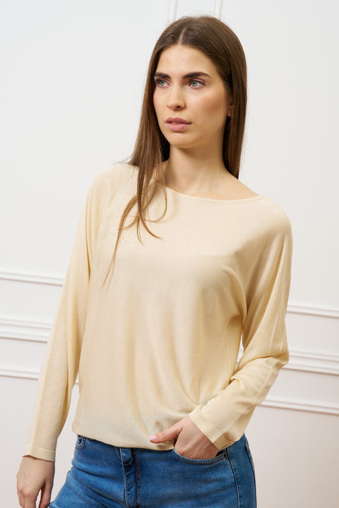 Maglia tinta unita con scollo a barca - AVORIO