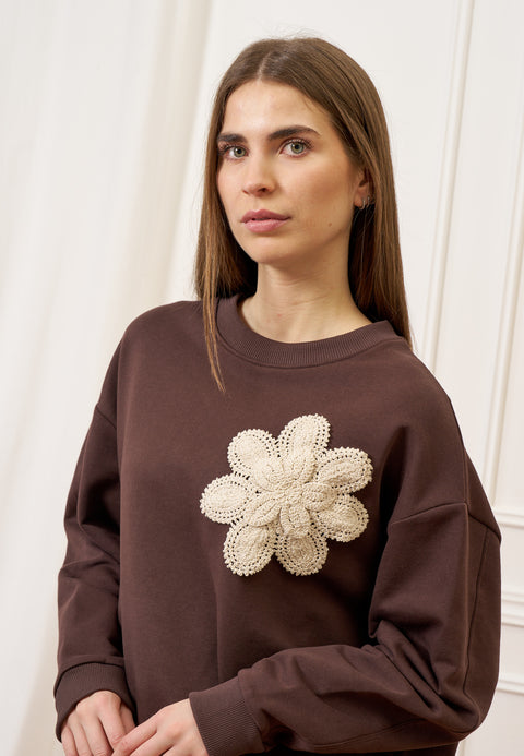 Felpa con applicazione fiore crochet