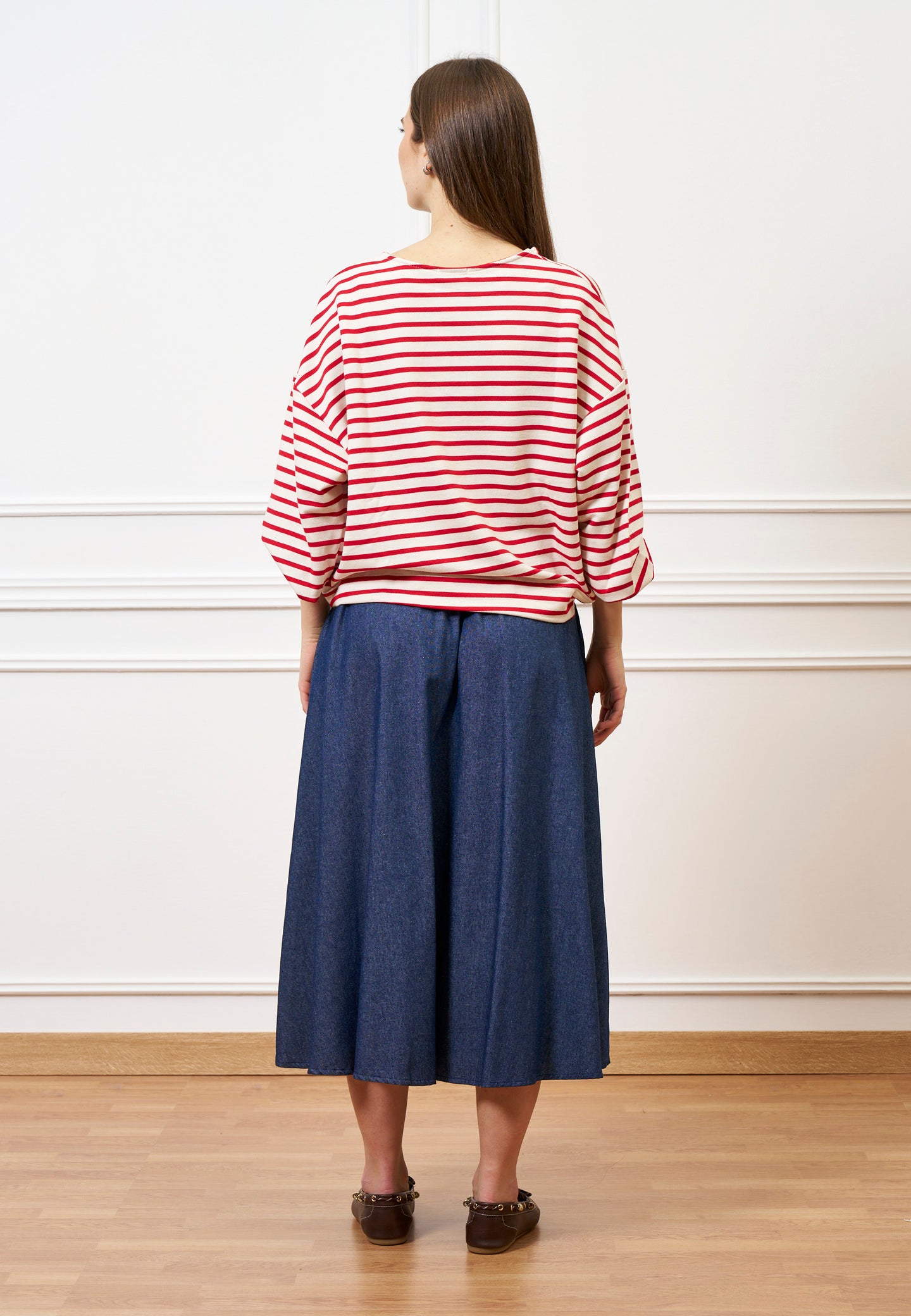 Felpa a righe manica voluminosa - AVORIO/ROSSO