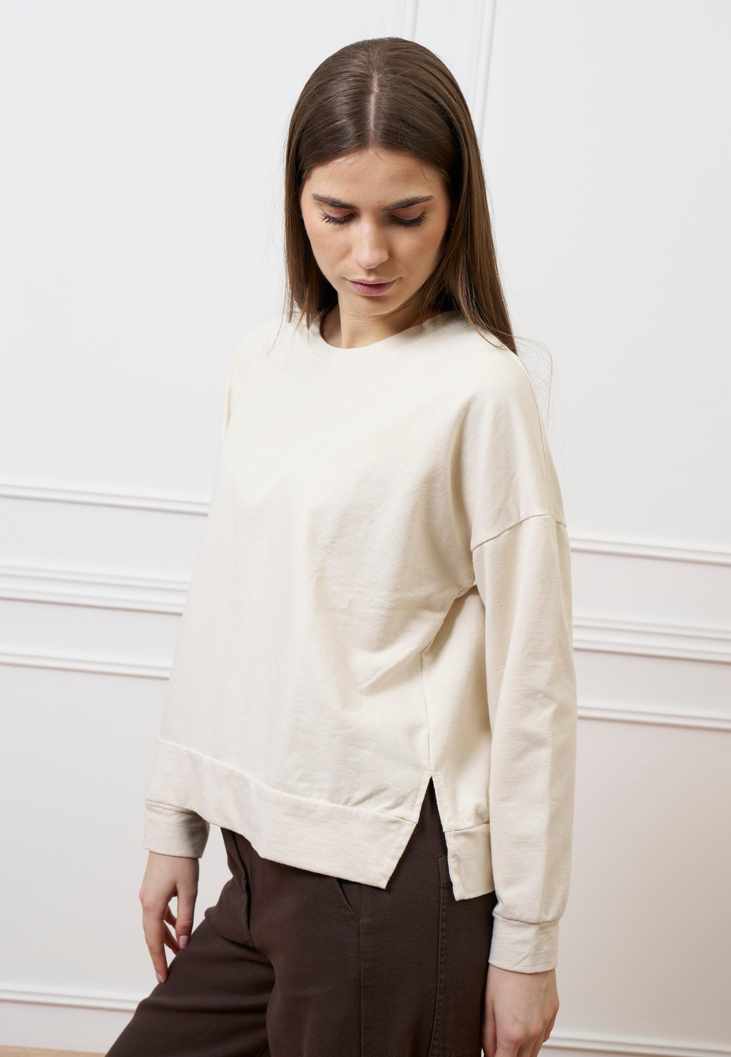Felpa scatola con spacchi laterali - AVORIO