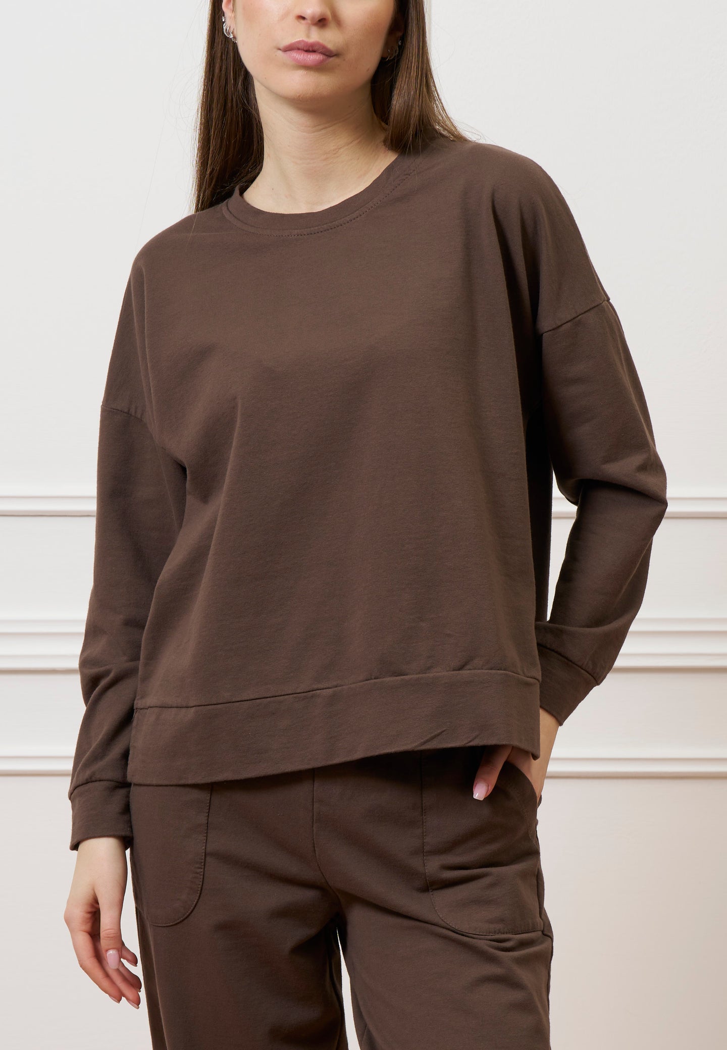 Felpa scatola con spacchi laterali - MARRONE