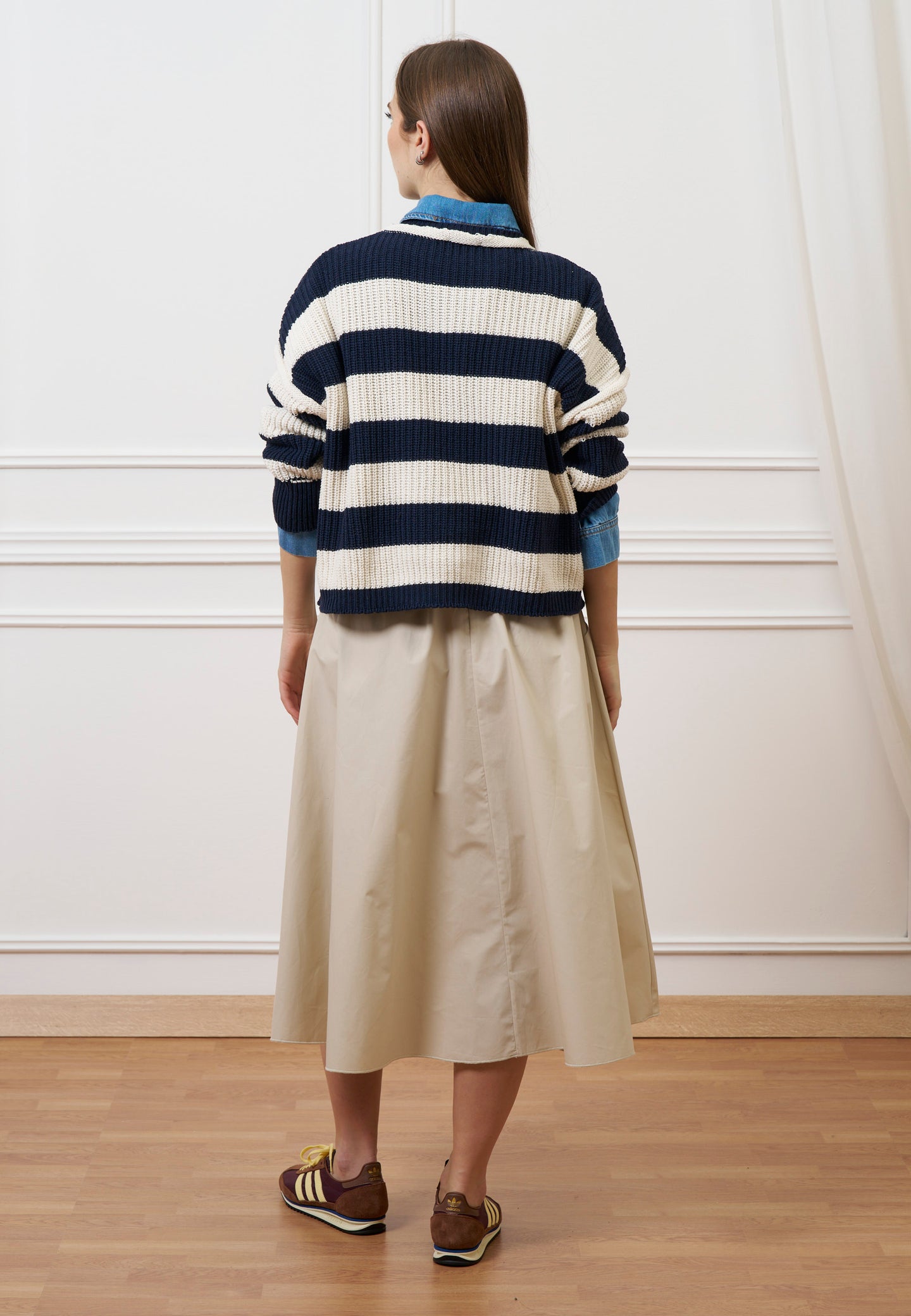 Maglia a righe con spalla scesa - AVORIO/BLU