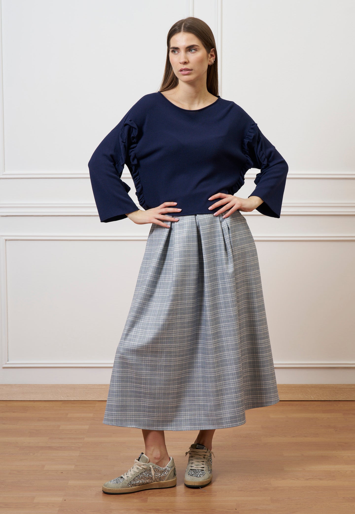 Maglia a scatola con rouches - BLU