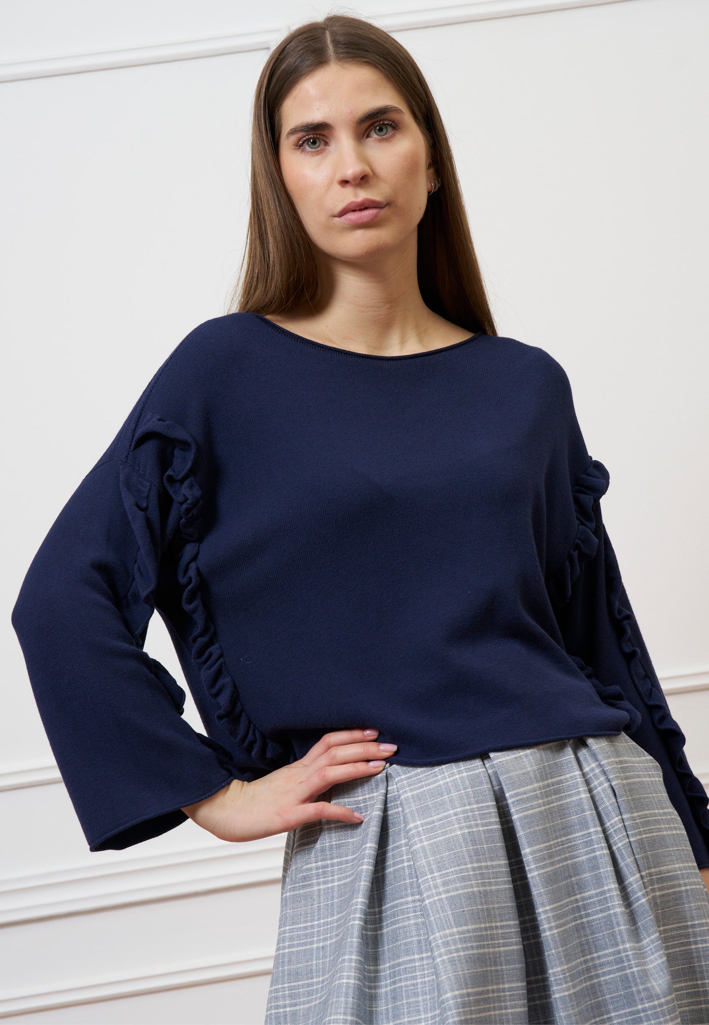 Maglia a scatola con rouches - BLU