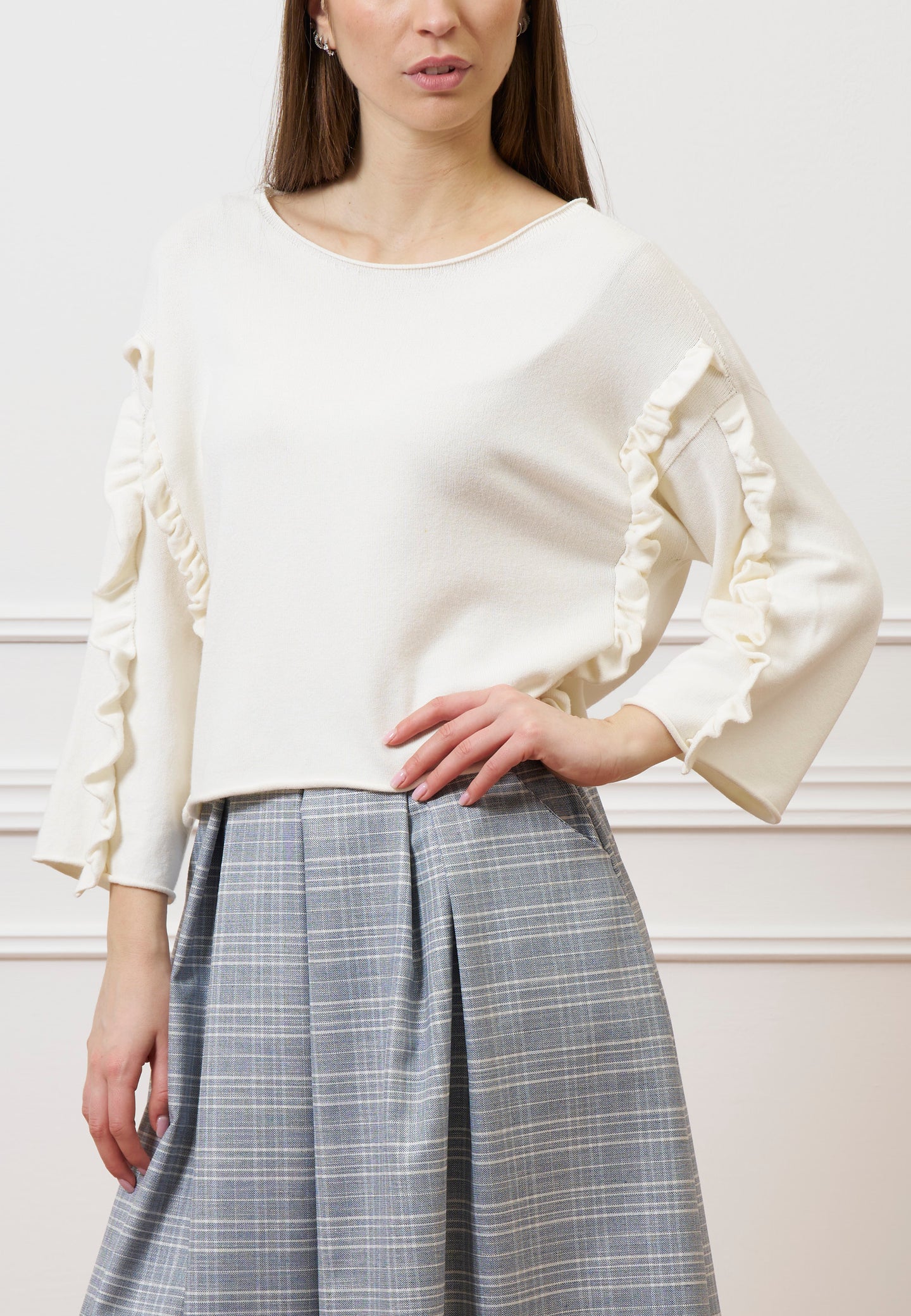 Maglia a scatola con rouches - AVORIO