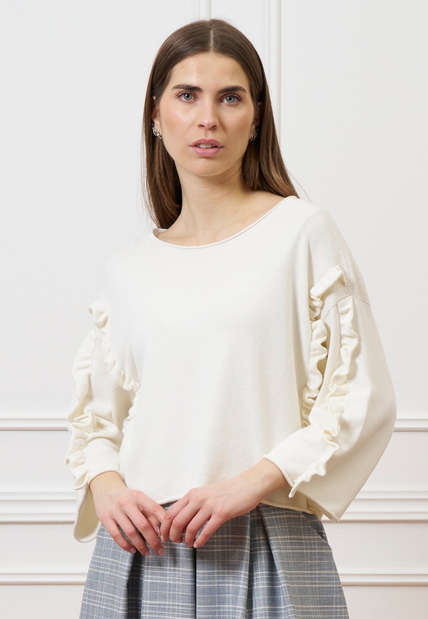 Maglia a scatola con rouches - AVORIO