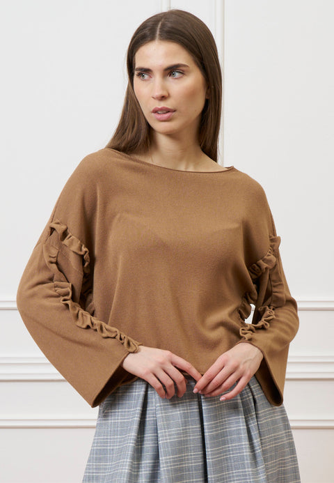 Maglia a scatola con rouches - NOCCIOLA