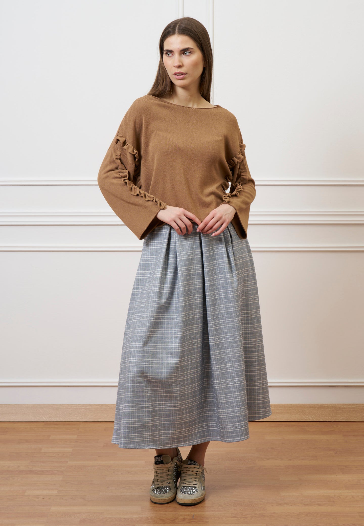 Maglia a scatola con rouches - NOCCIOLA