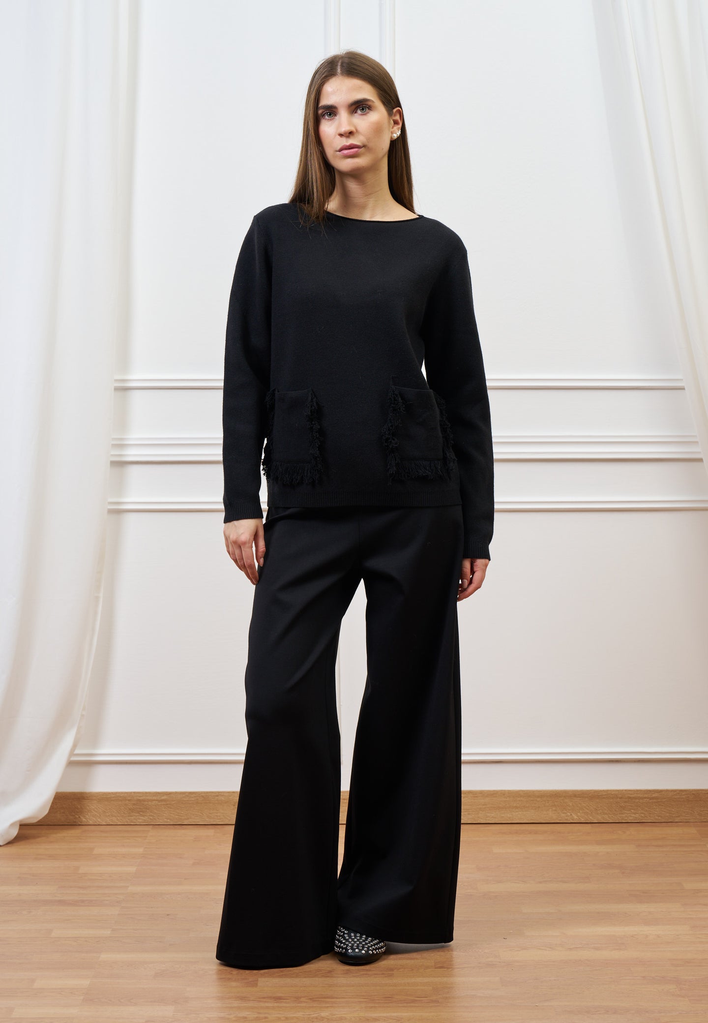 Maglia con tasche sfrangiate