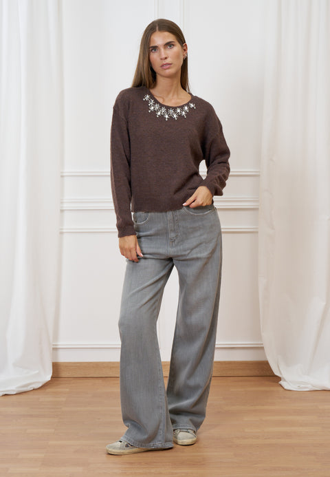 Maglia girocollo con strass