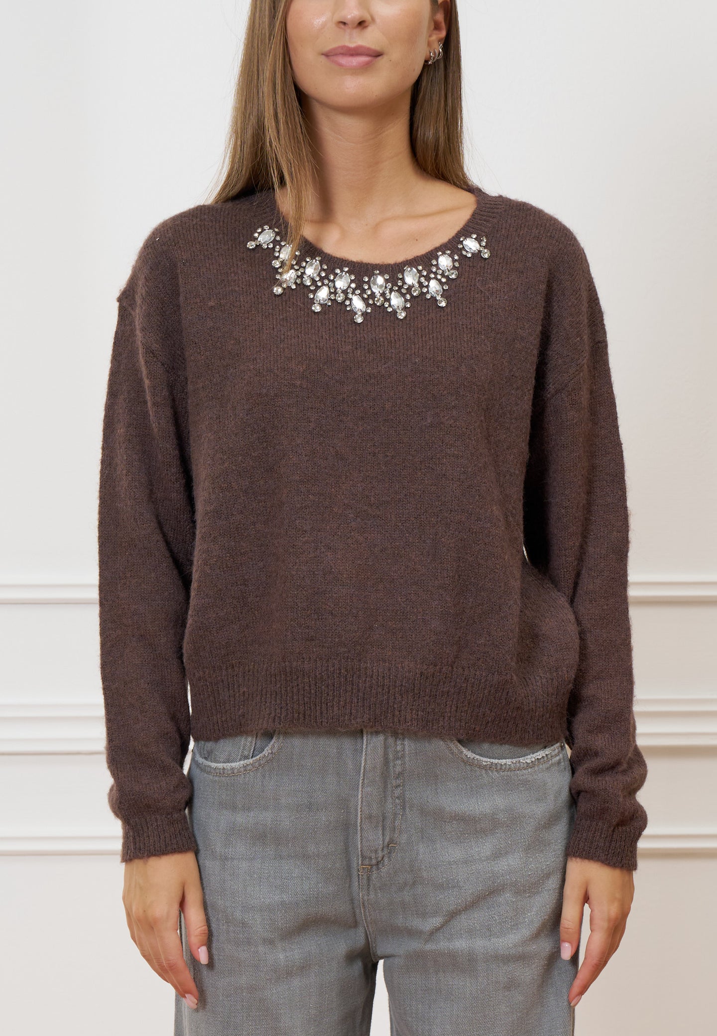 Maglia girocollo con strass
