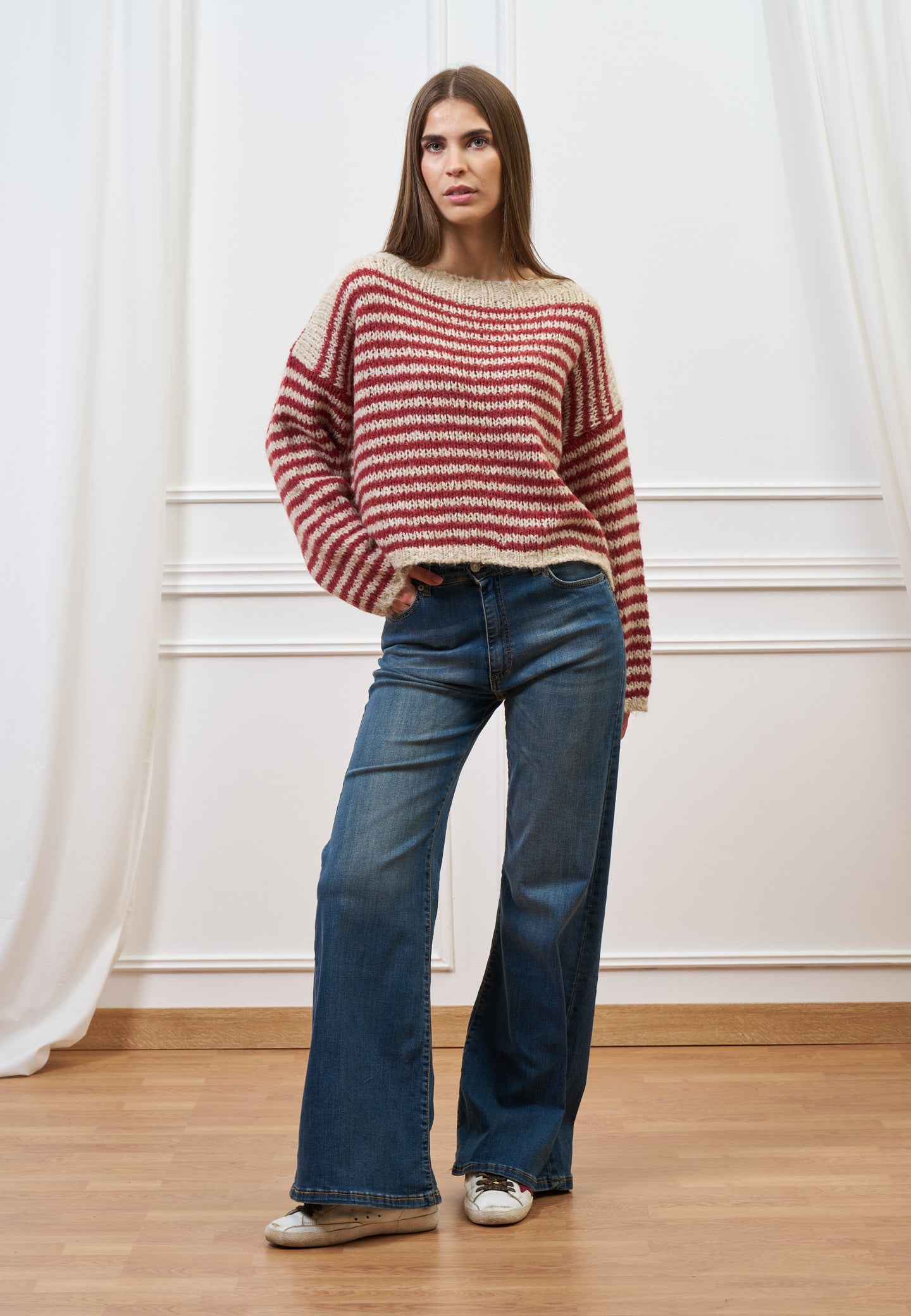 Maglia in mohair a righe over