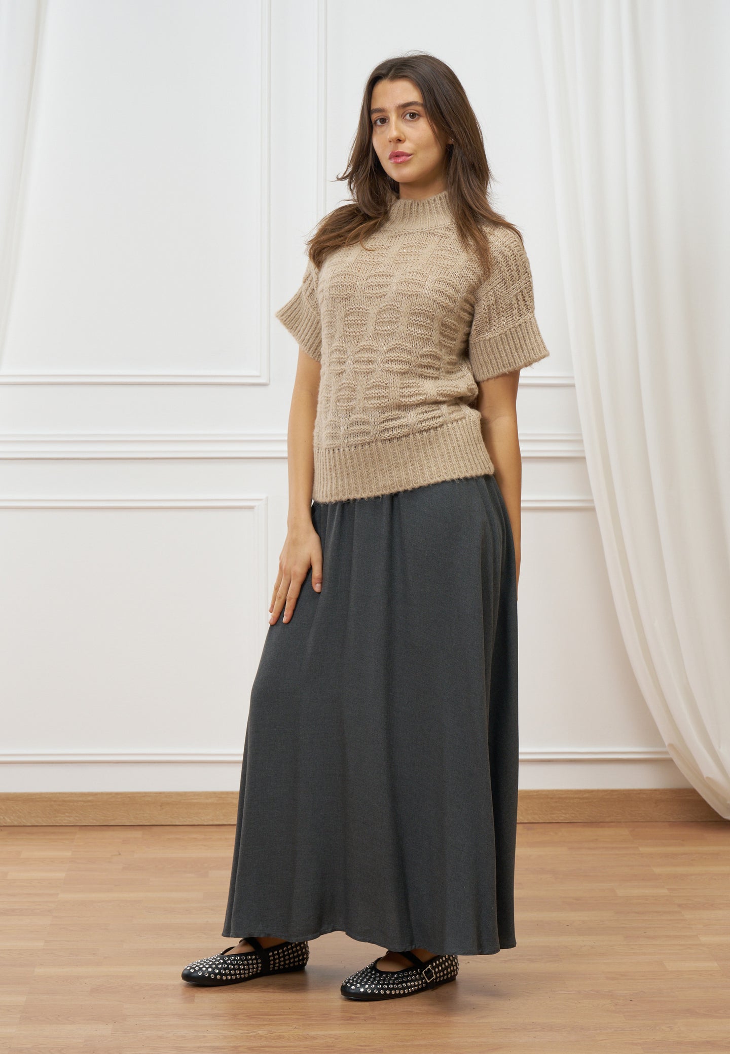 Maglia lavorata smanicata