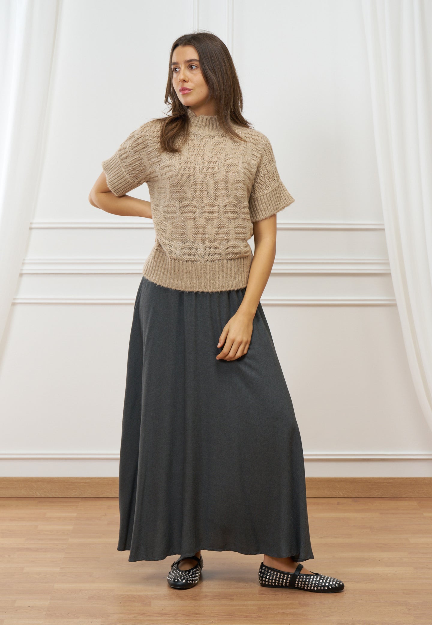 Maglia lavorata smanicata