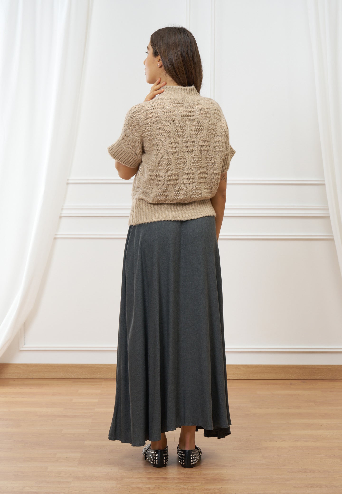 Maglia lavorata smanicata