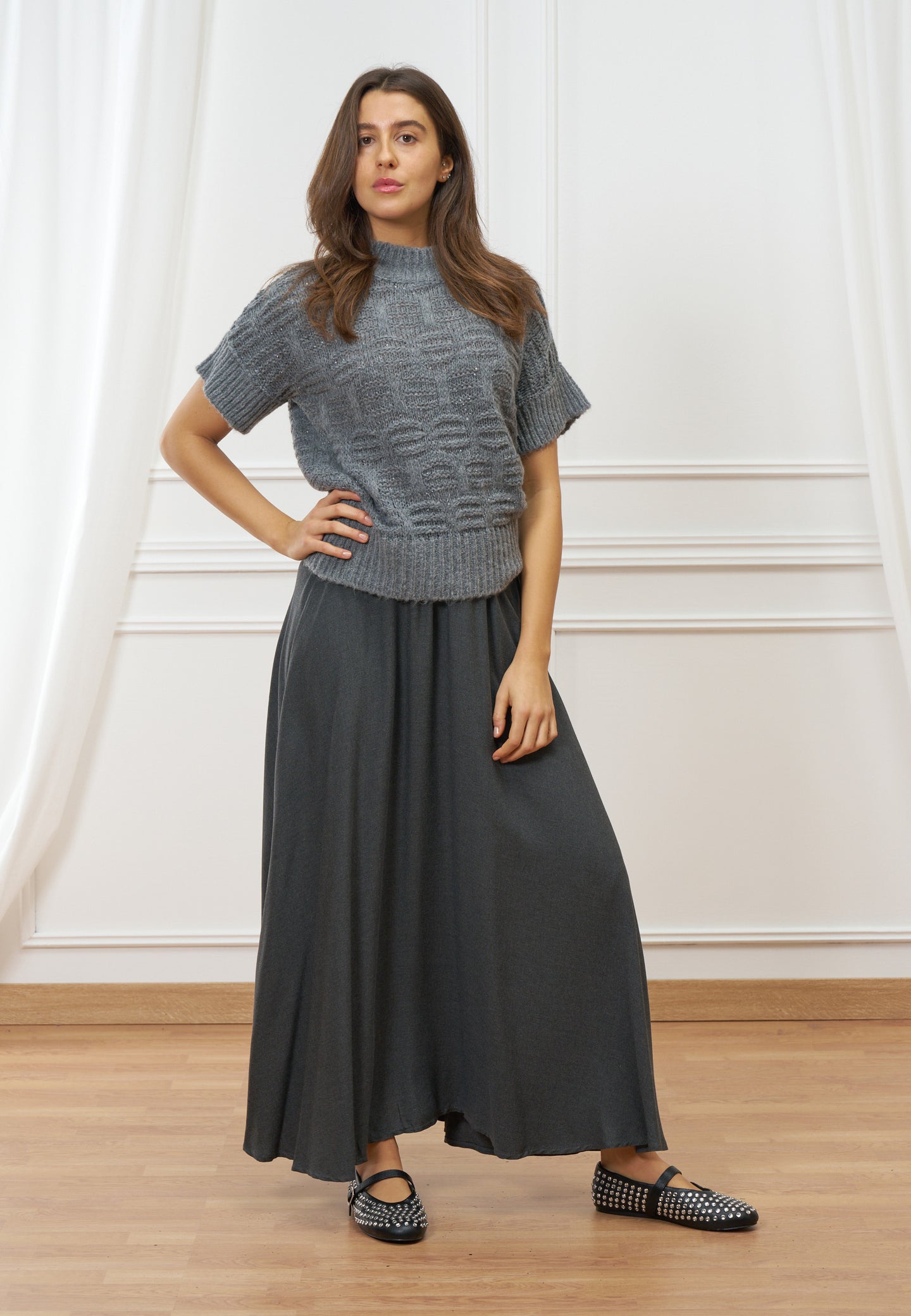 Maglia lavorata smanicata