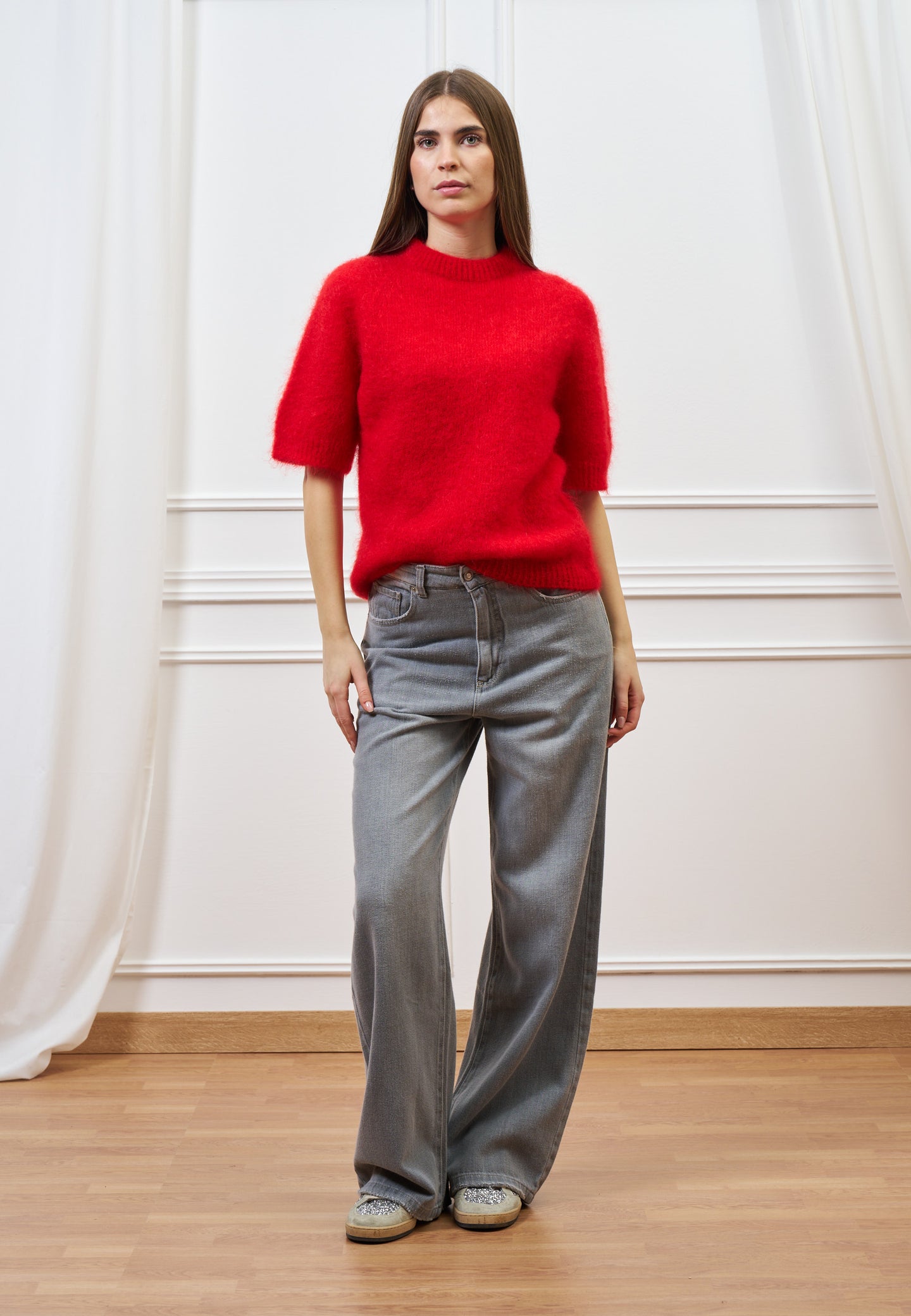 Maglia mohair con maniche corte