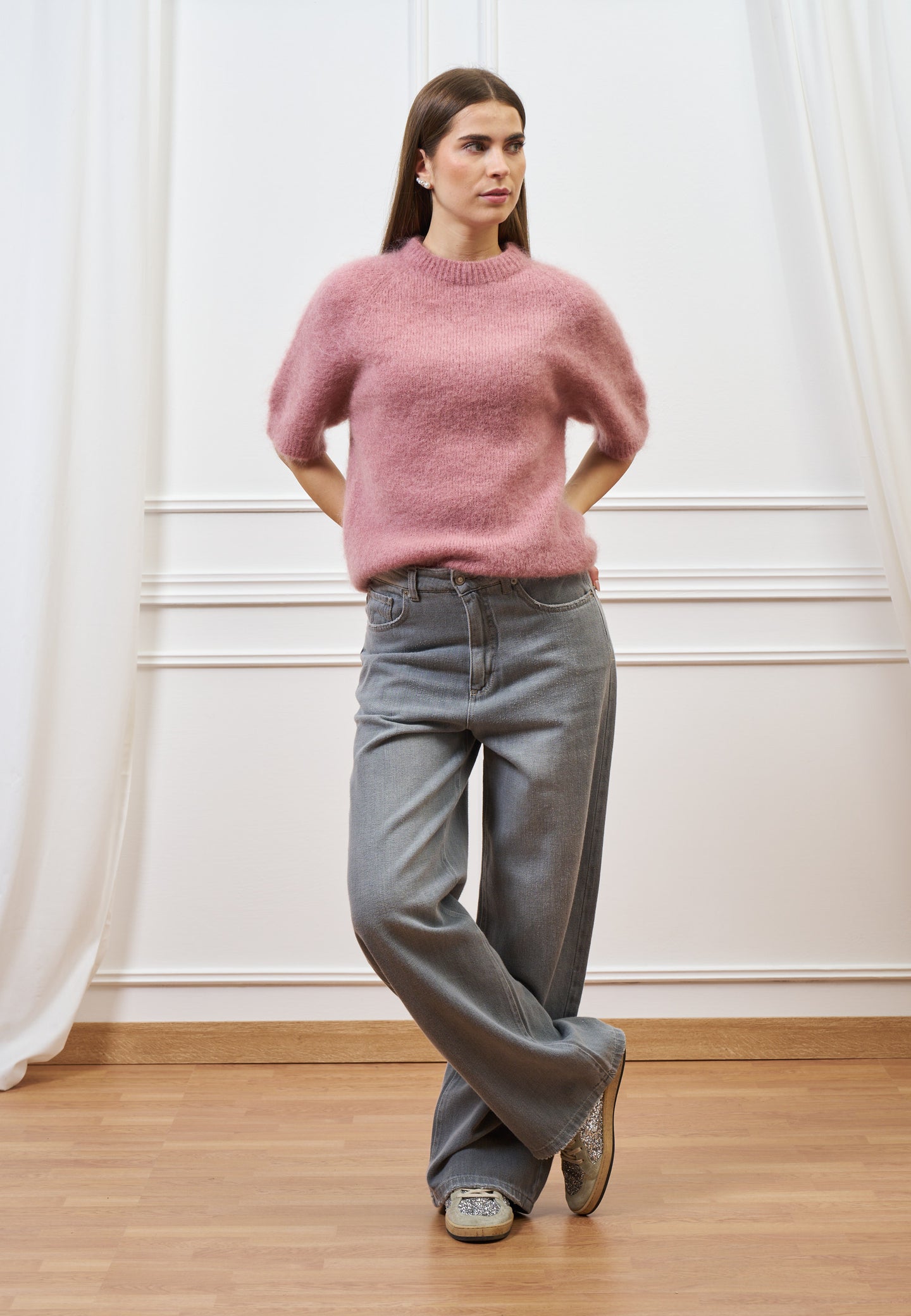 Maglia mohair con maniche corte