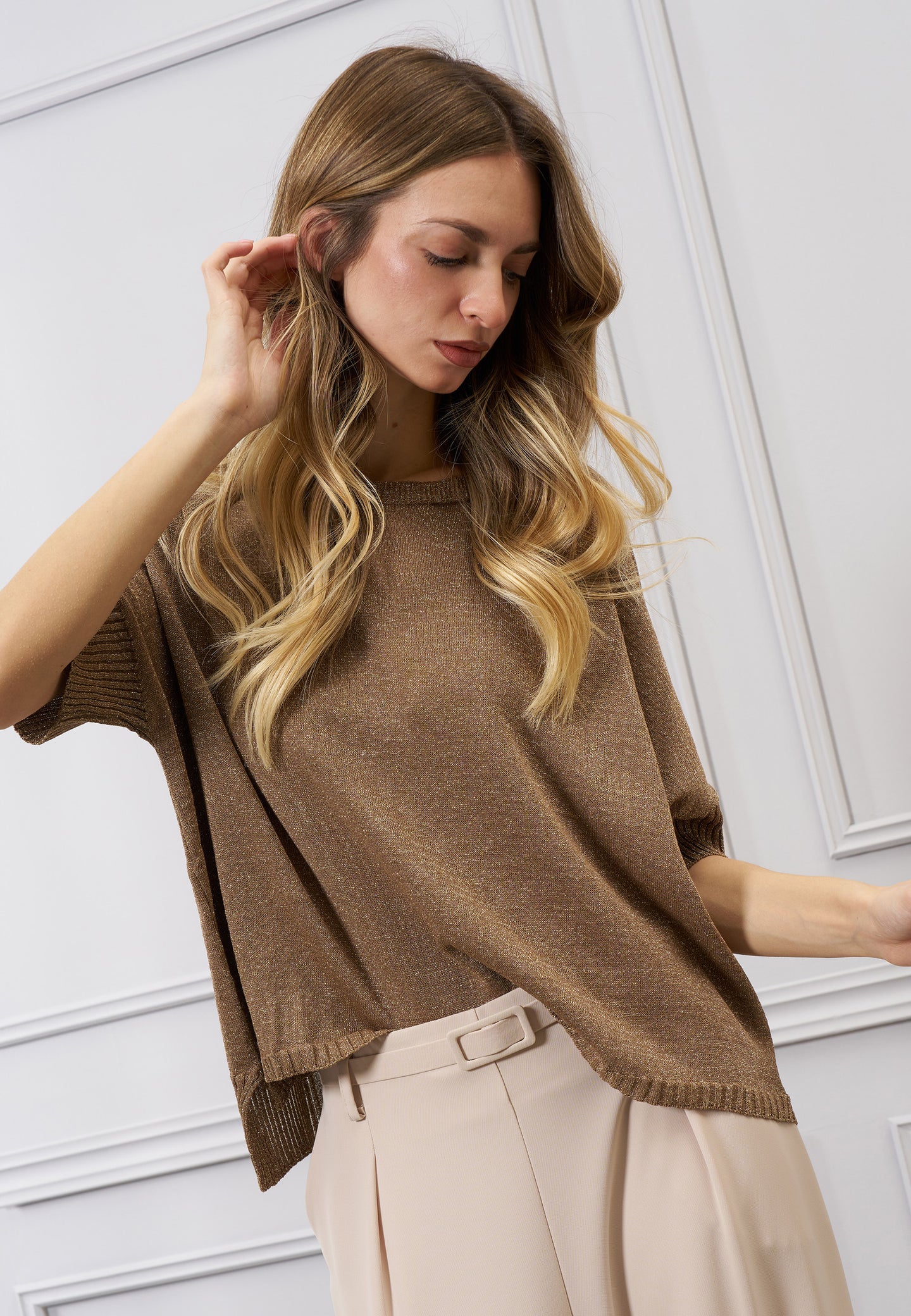 Maglia over lurex manica corta