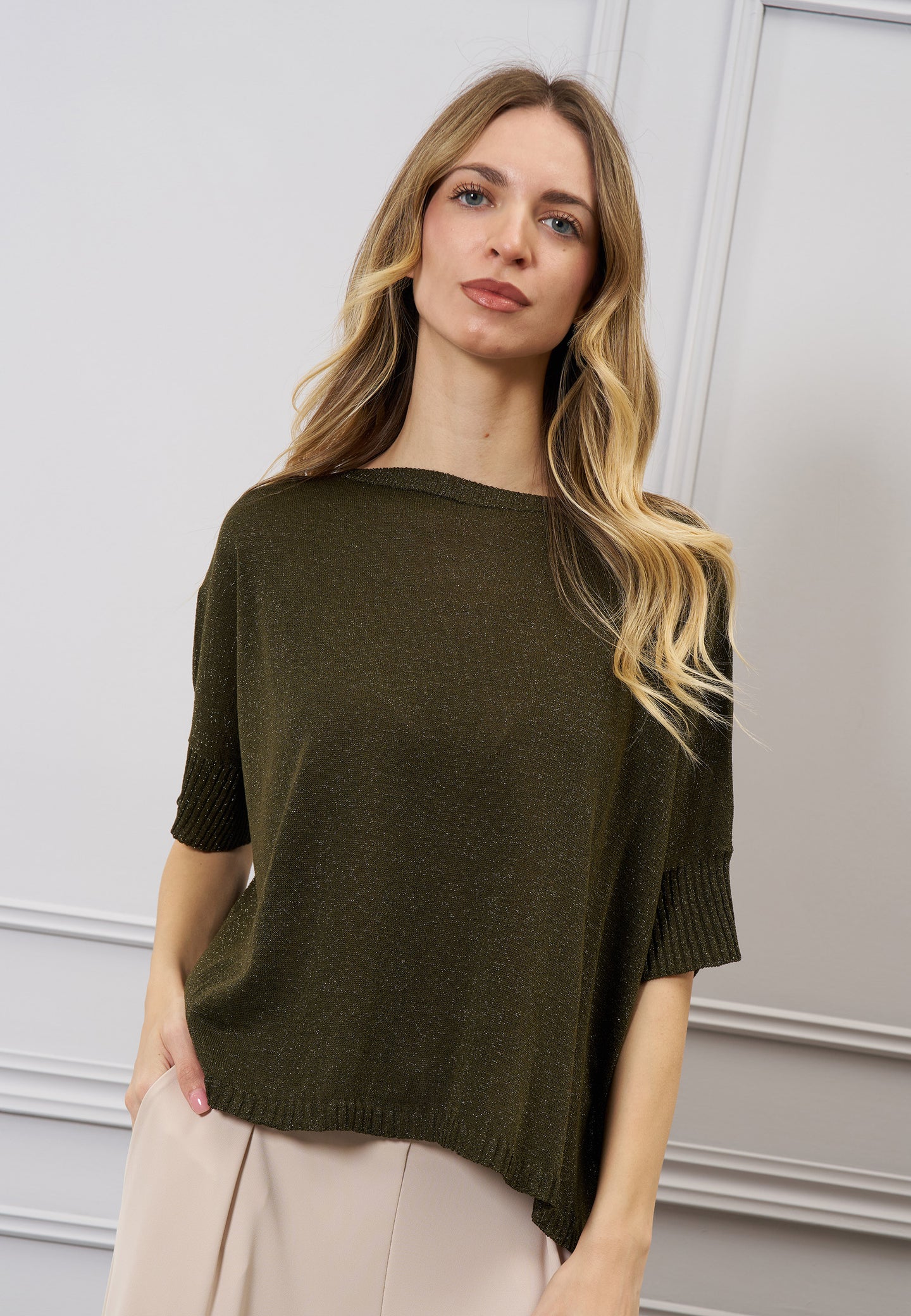 Maglia over lurex manica corta