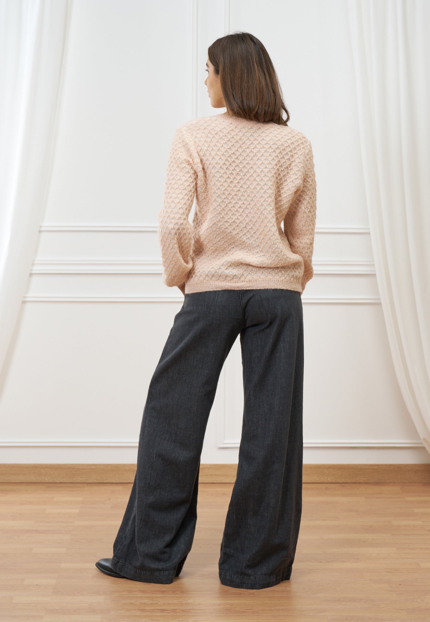 Maglia traforata a righe con lurex