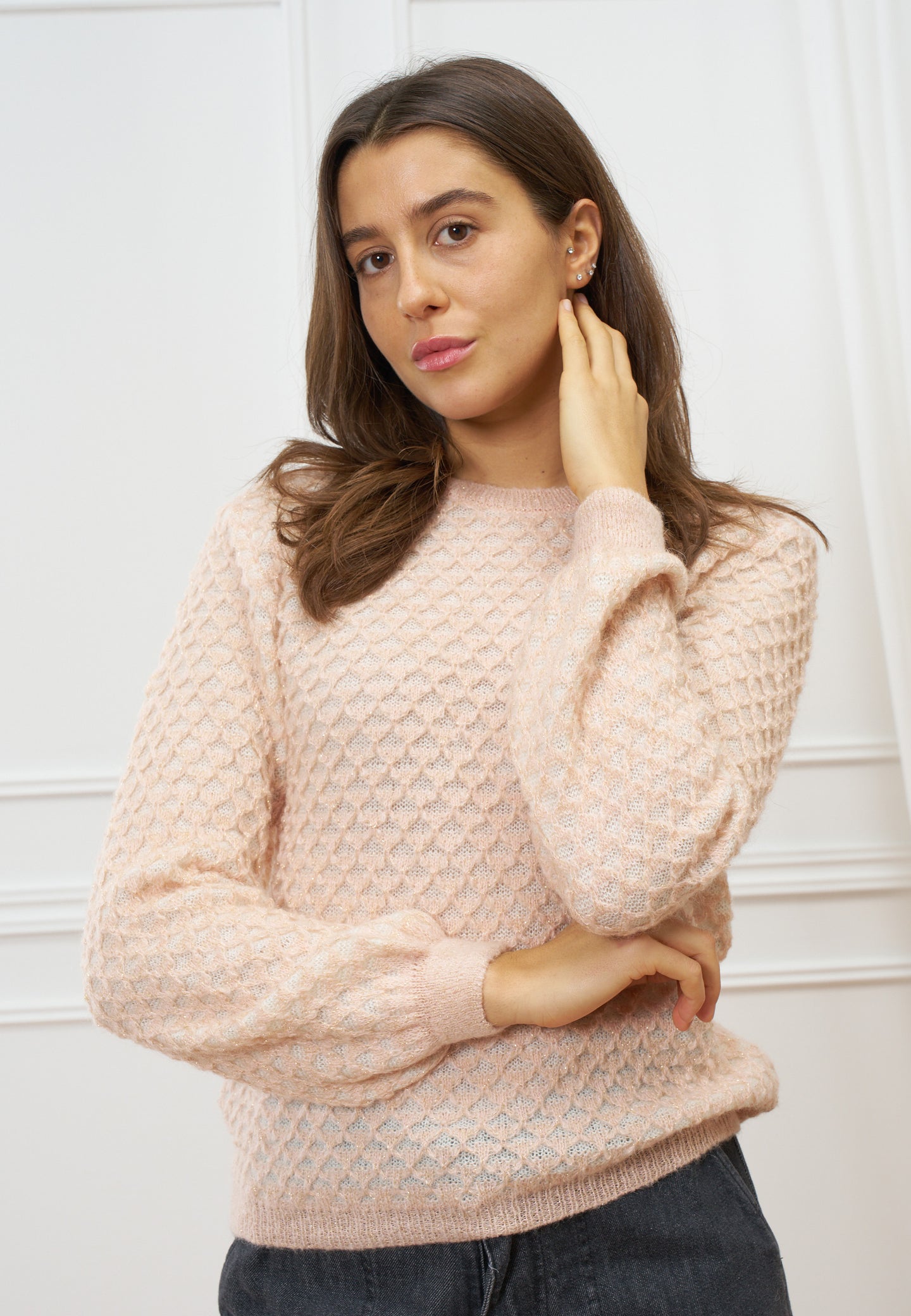 Maglia traforata a righe con lurex