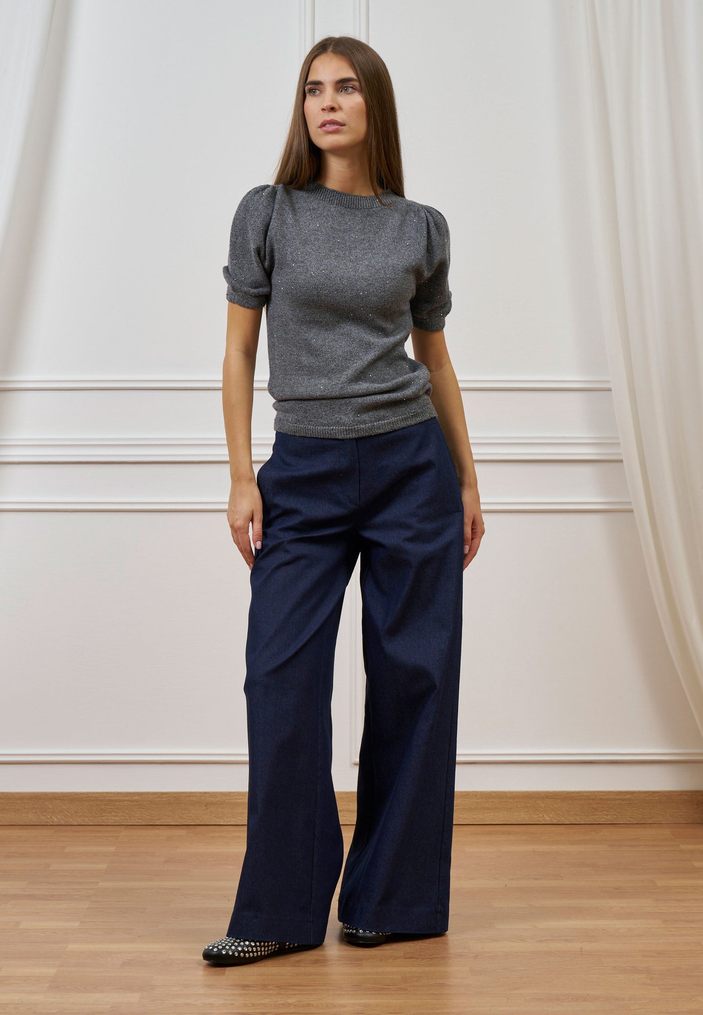 Maglia a maniche corte con paillettes