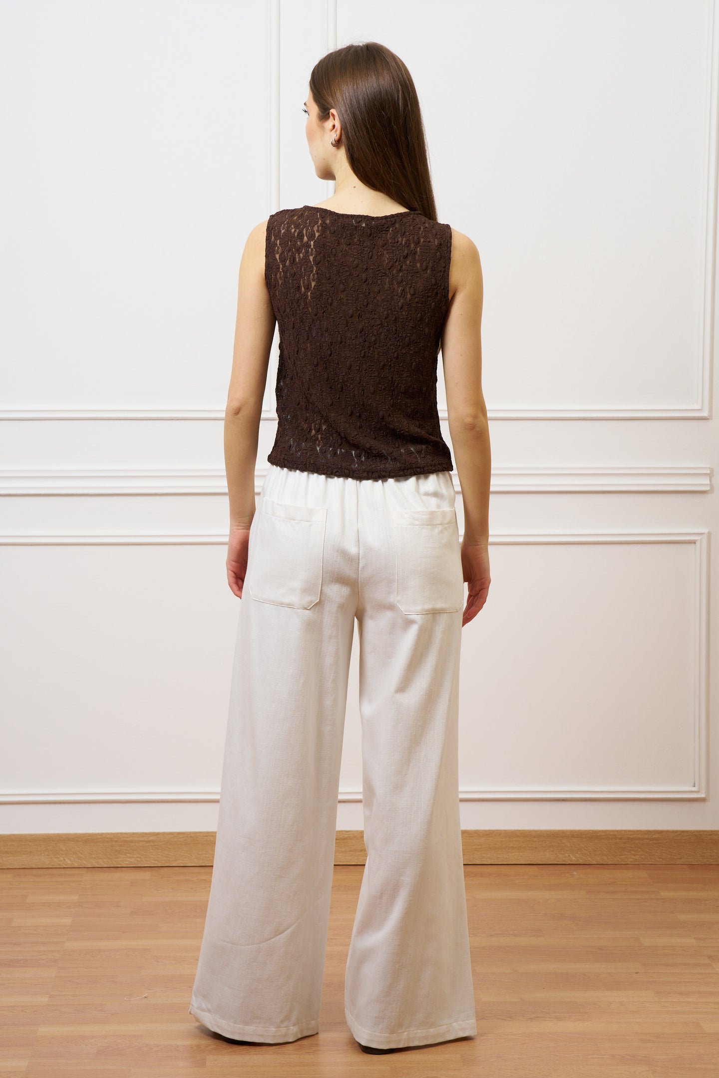 Pantalone ampio in cotone testurizzato - AVORIO